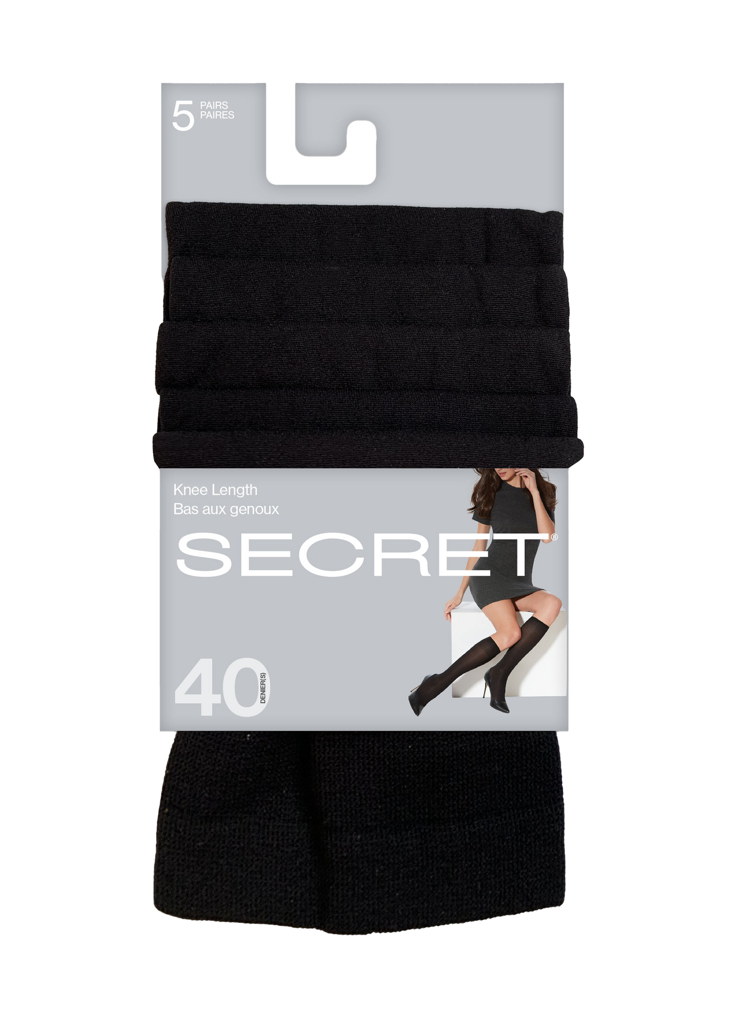 SECRET® Semi-Opaque Knee Length - 5 Pairs - 40 Denier