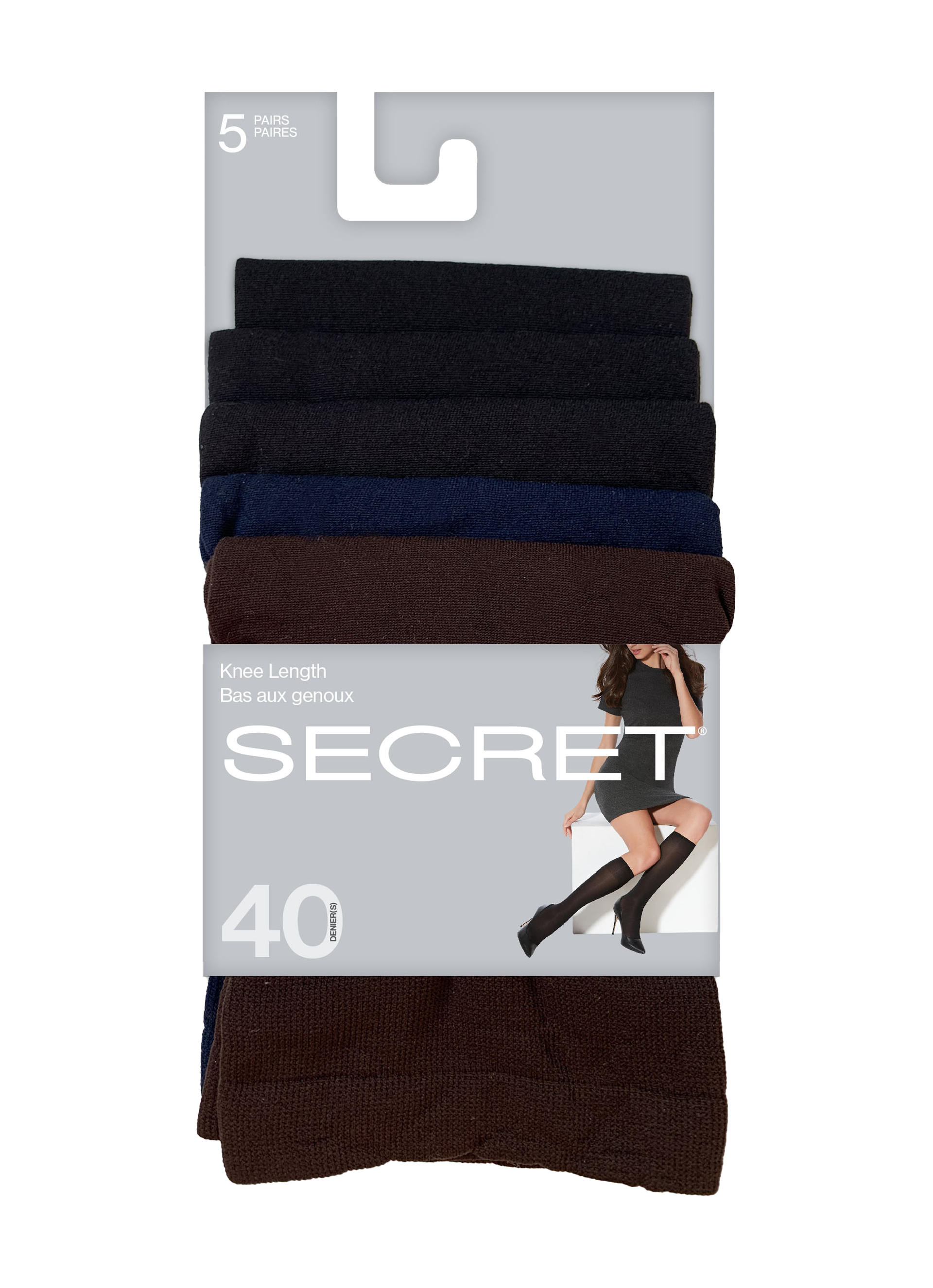 SECRET® Semi-Opaque Knee Length - 5 Pairs - 40 Denier