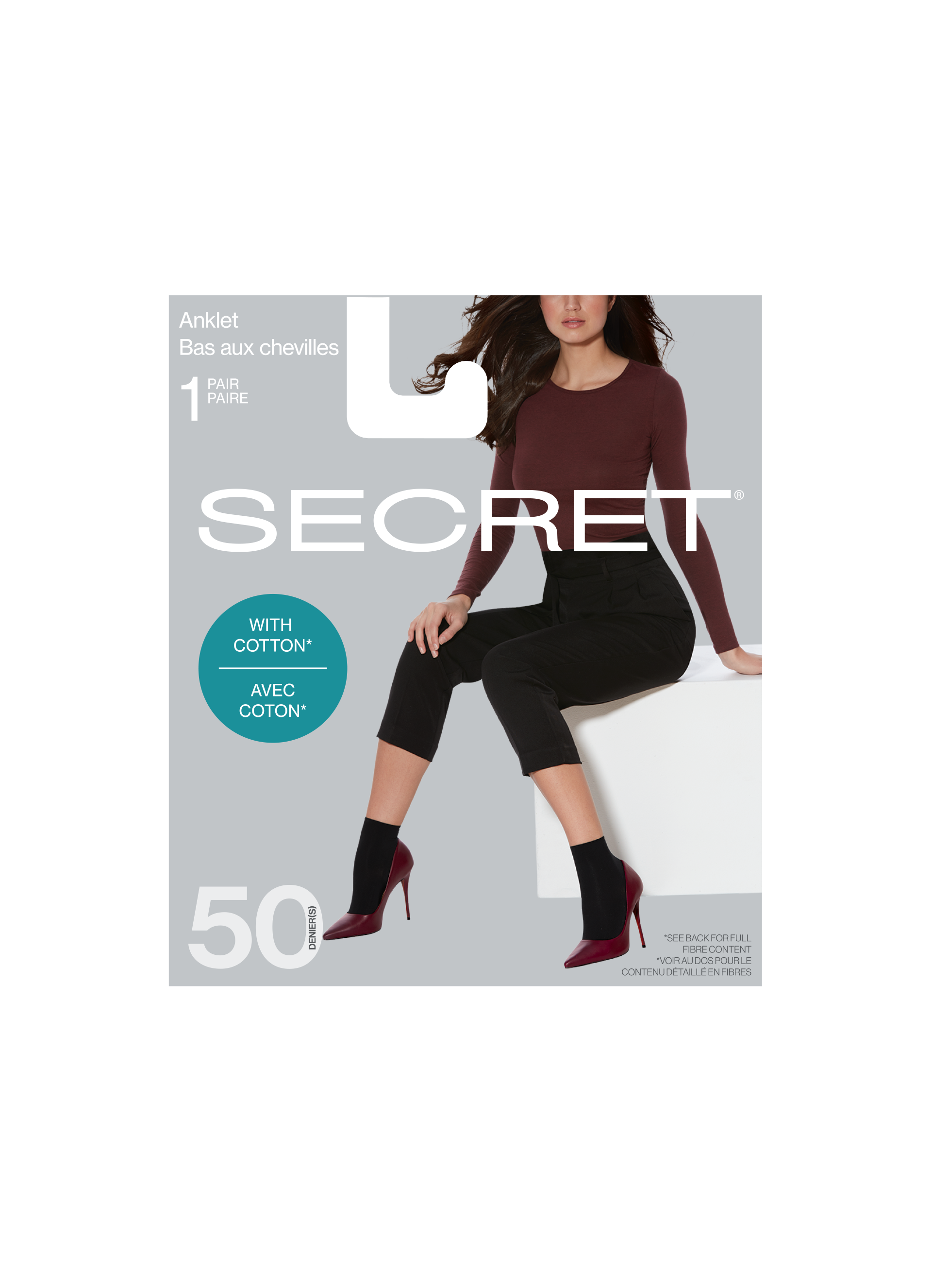 SECRET® Opaque Cotton Anklet - 1 Pair - 50 Denier