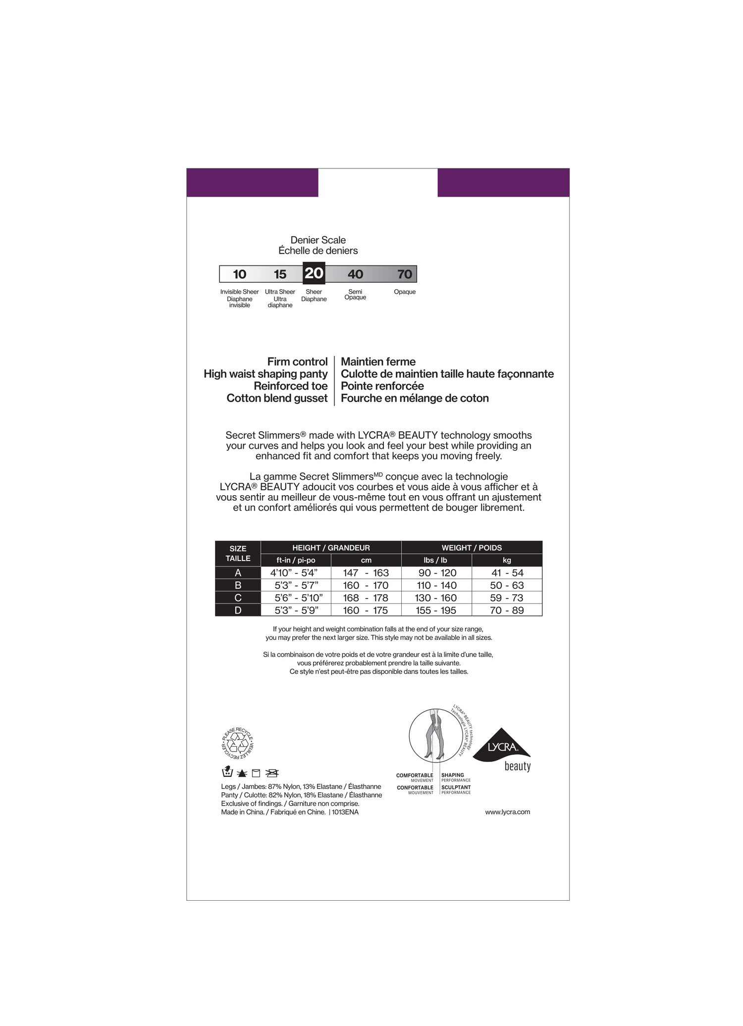 SECRET SLIMMERS® - Culotte gainante taille haute transparente et ferme avec bout renforcé | 20 deniers fabriqués en tissu Lycra.