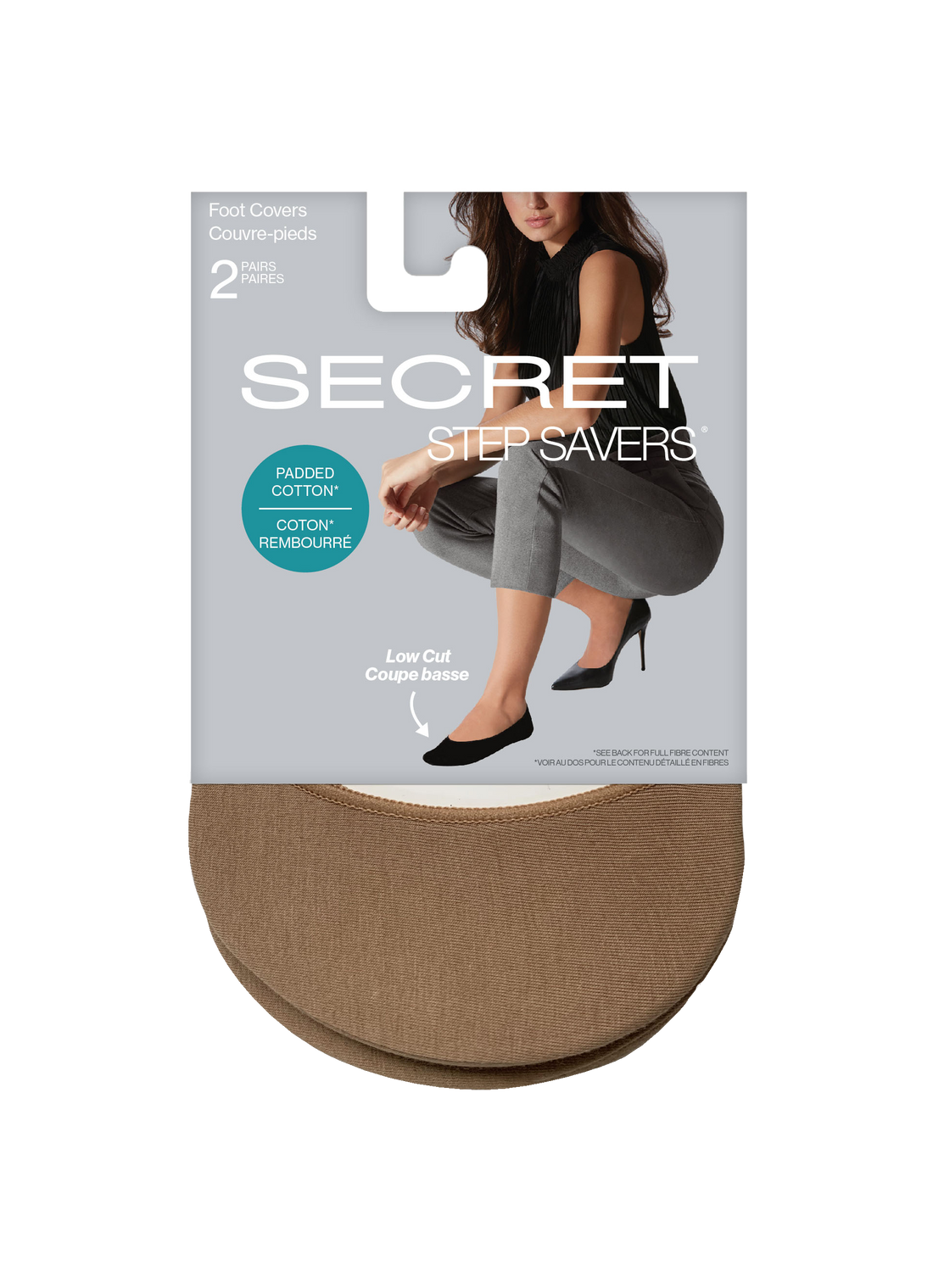 SECRET STEP SAVERS® Coupe basse rembourrée en coton avec talon antidérapant Couvre-pieds - 2 paires