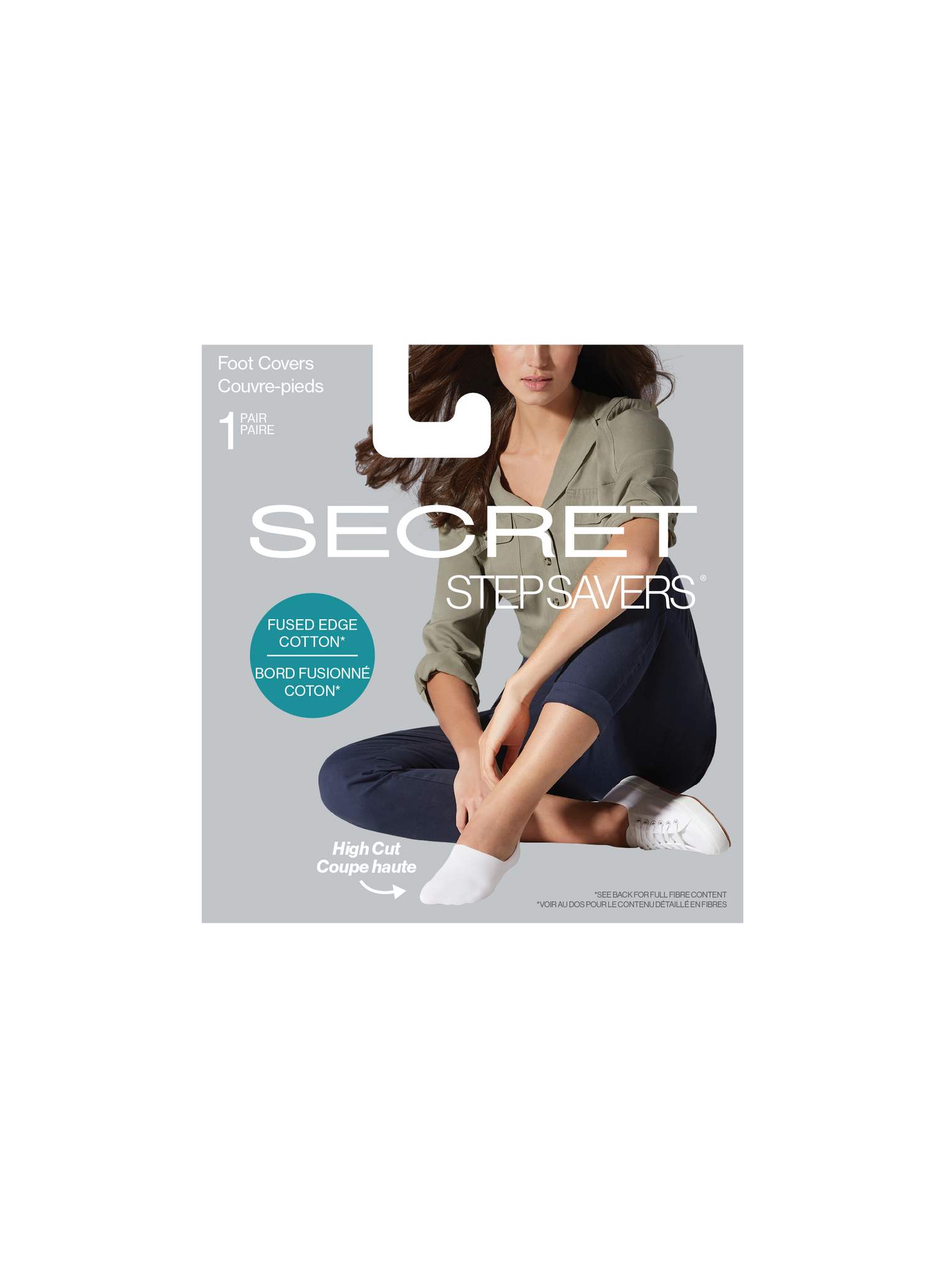 SECRET STEP SAVERS® High Cut Cotton Fused Edge with non slip heel Footcover - 1 Pair