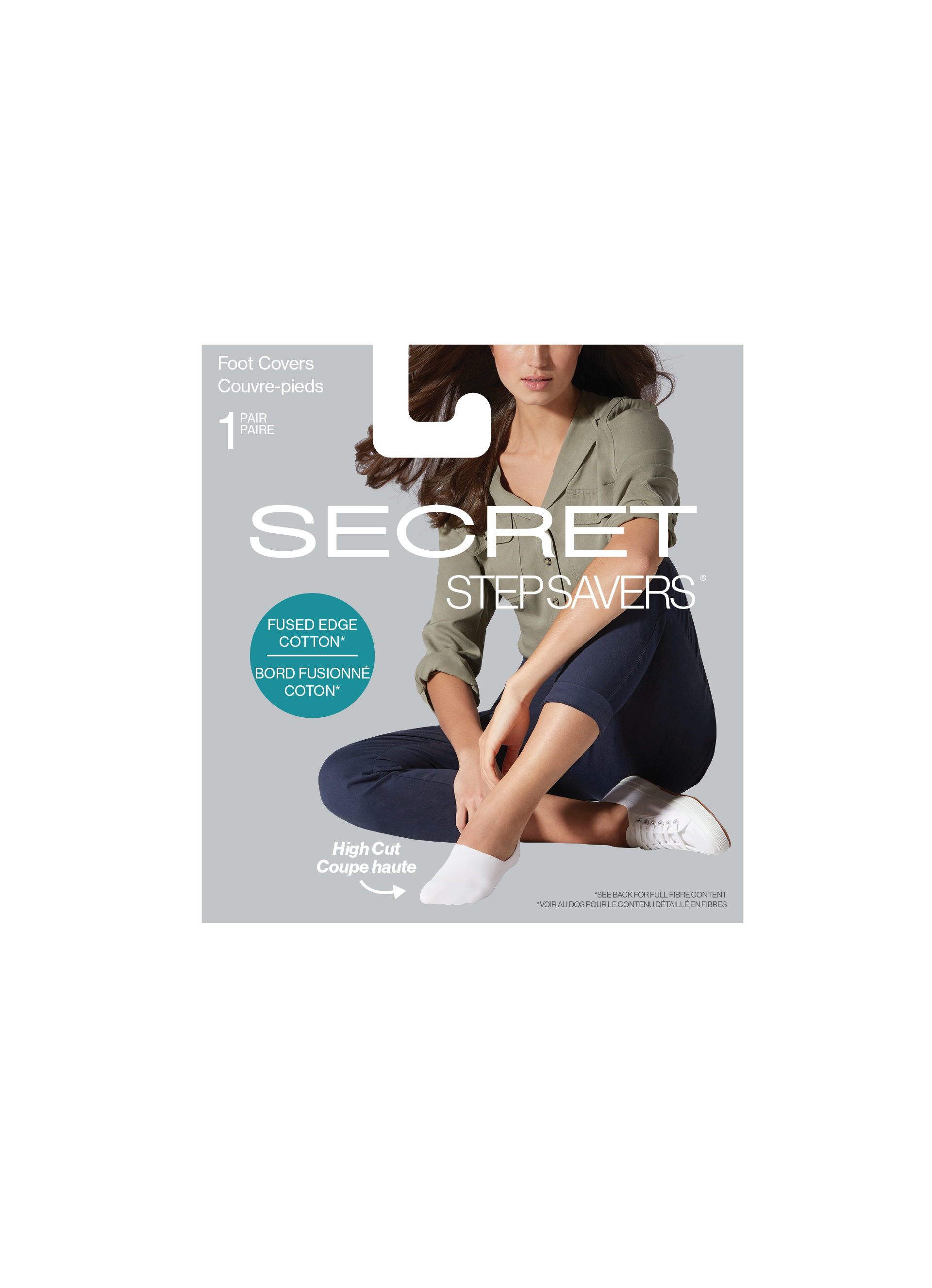SECRET STEP SAVERS® High Cut Cotton Fused Edge with non slip heel Footcover - 1 Pair