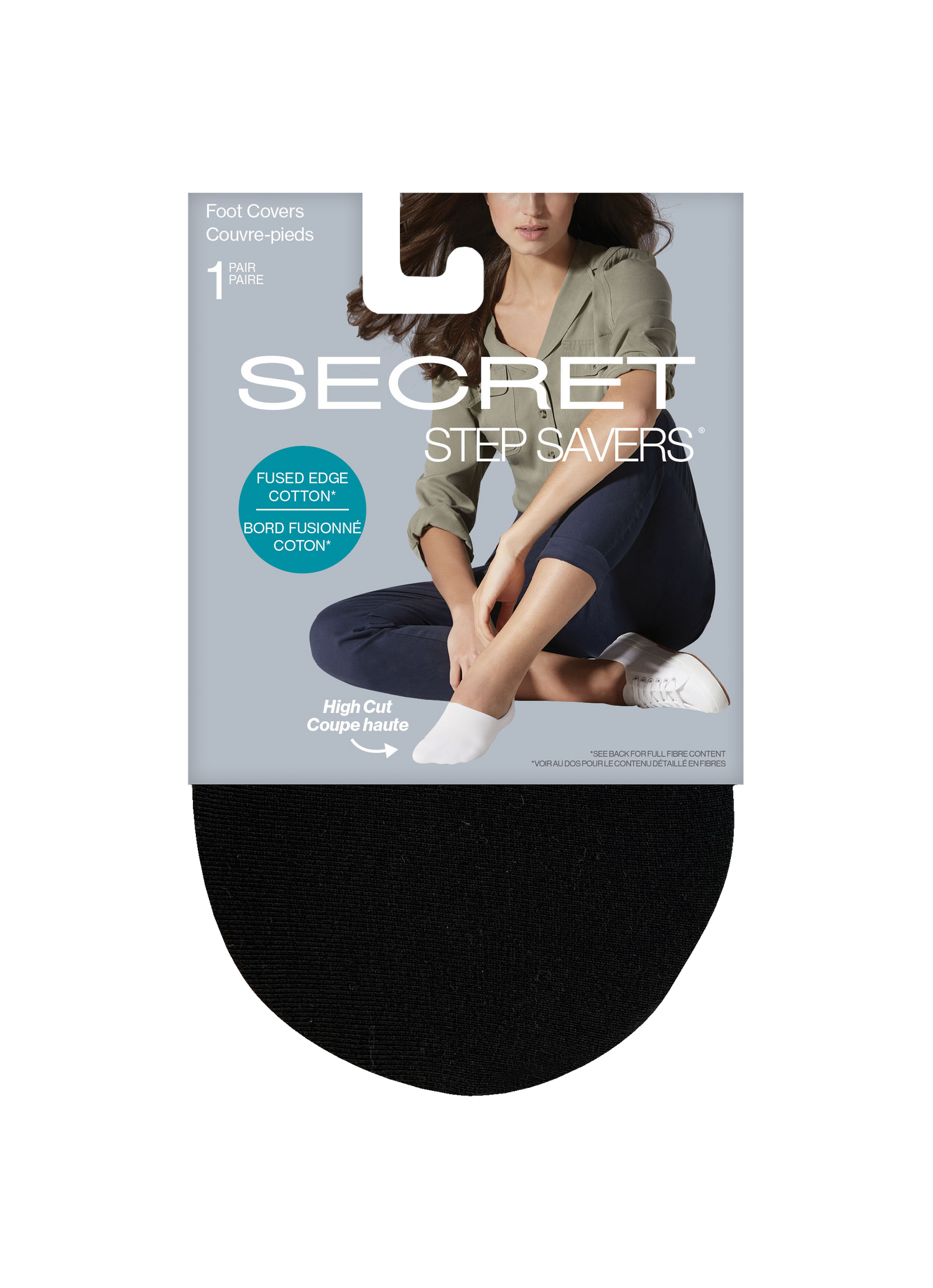 SECRET STEP SAVERS® High Cut Cotton Fused Edge with non slip heel Footcover - 1 Pair