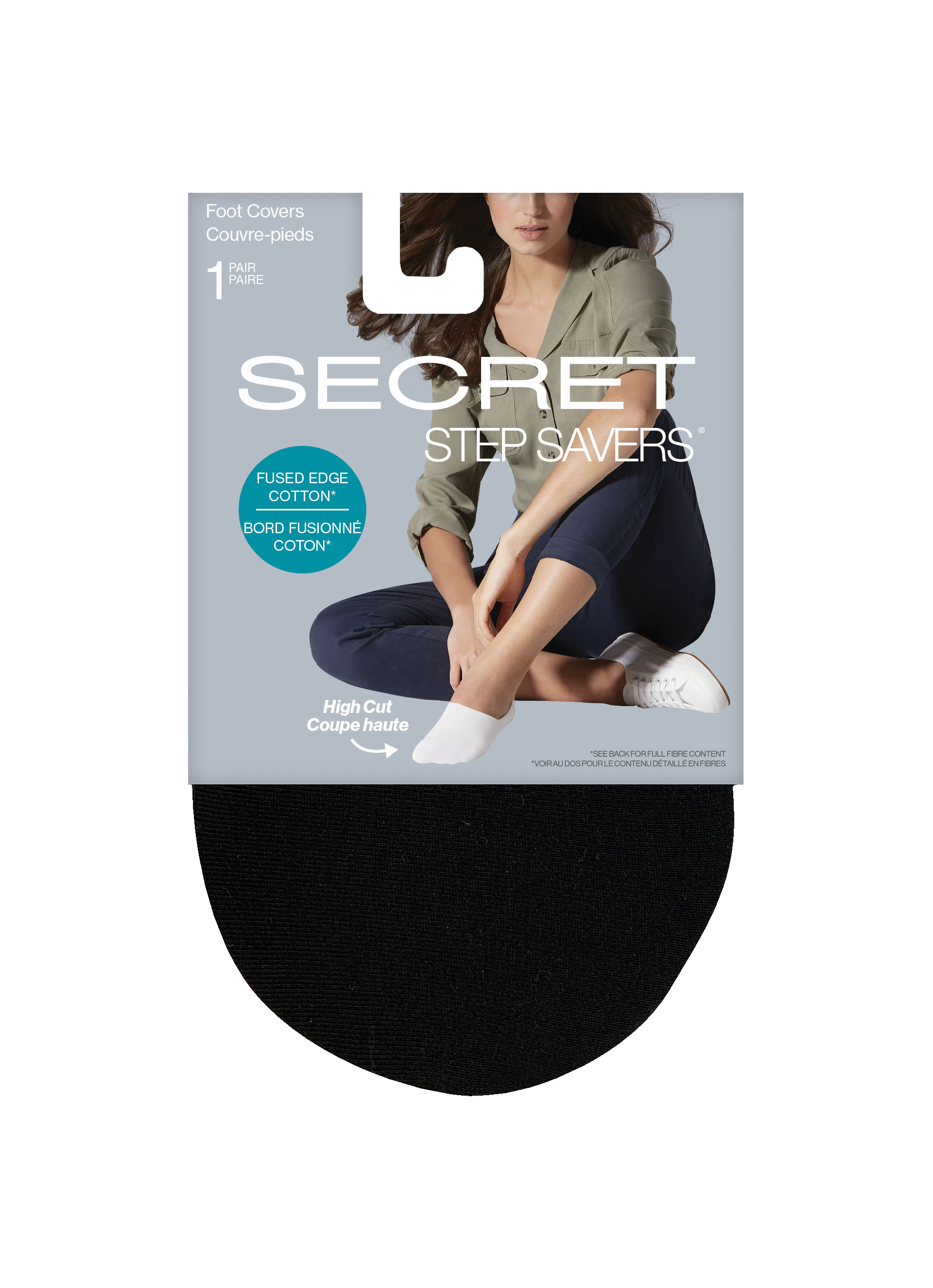 SECRET STEP SAVERS® High Cut Cotton Fused Edge with non slip heel Footcover - 1 Pair