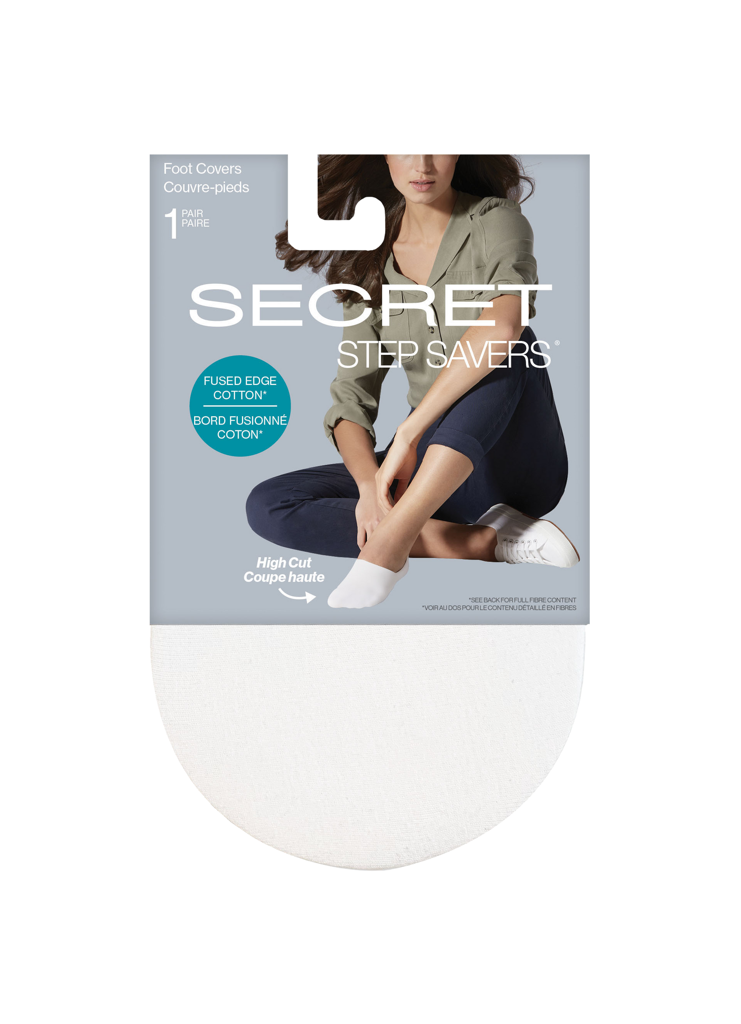 SECRET STEP SAVERS® High Cut Cotton Fused Edge with non slip heel Footcover - 1 Pair