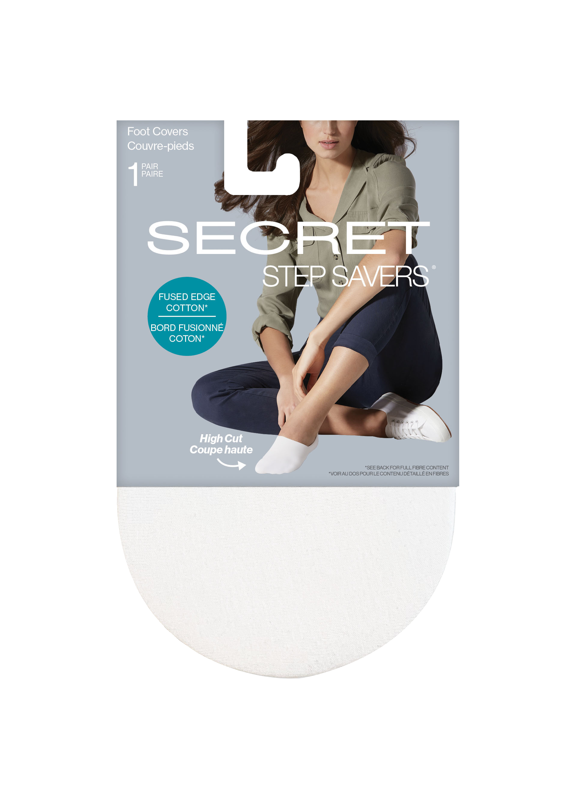 SECRET STEP SAVERS® High Cut Cotton Fused Edge with non slip heel Footcover - 1 Pair
