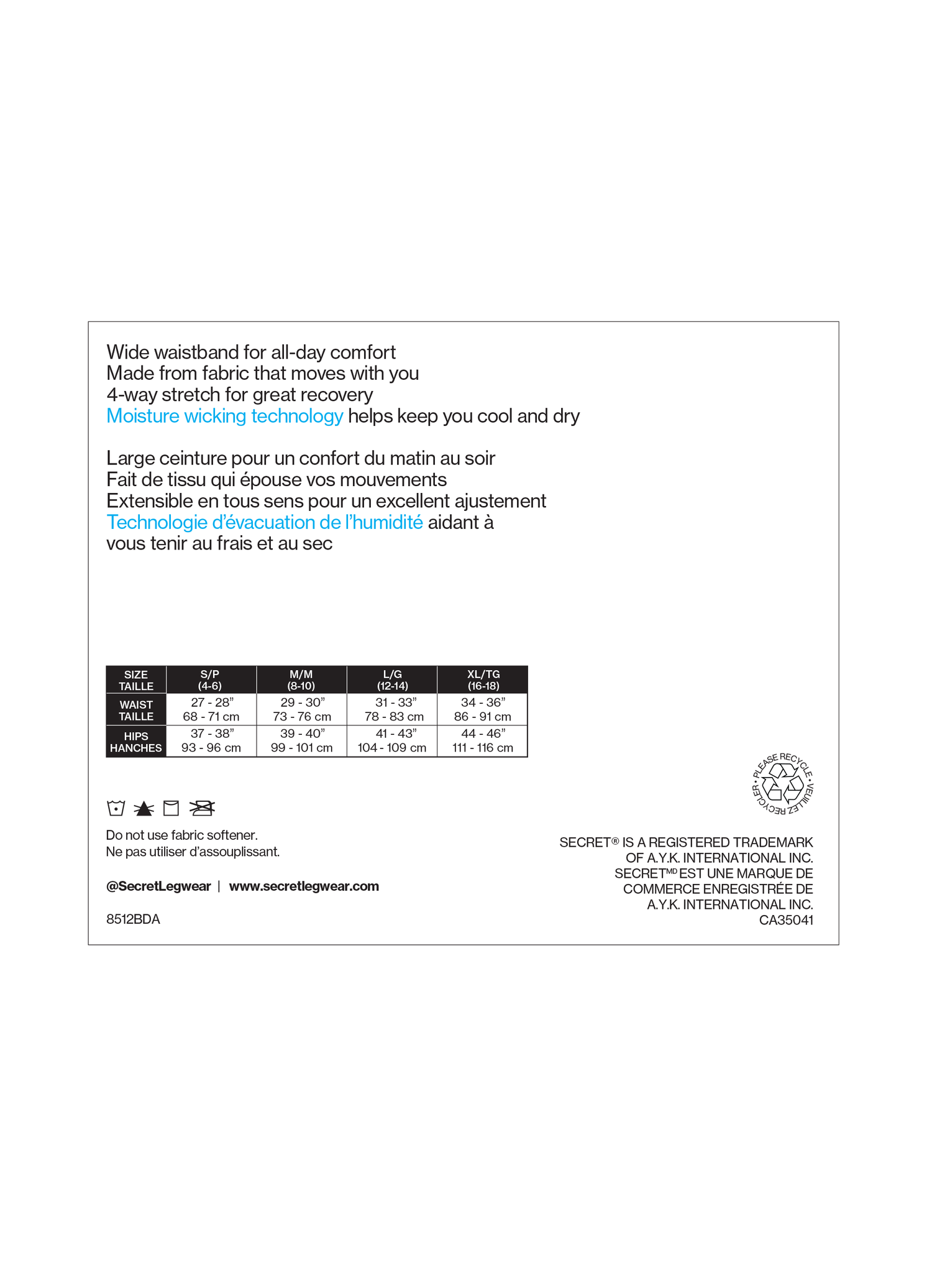 Legging actif SECRET® avec large ceinture confortable et technologie d&