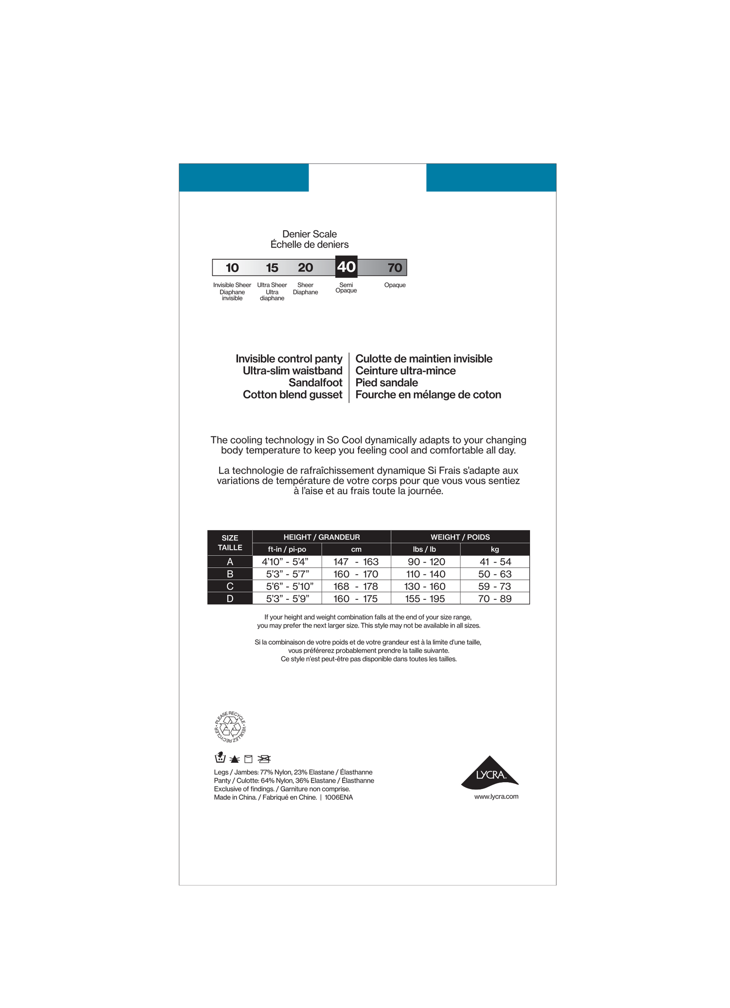 SECRET SILKY® Culotte supérieure transparente invisible avec pied de sandale et HeiQ - 40 deniers