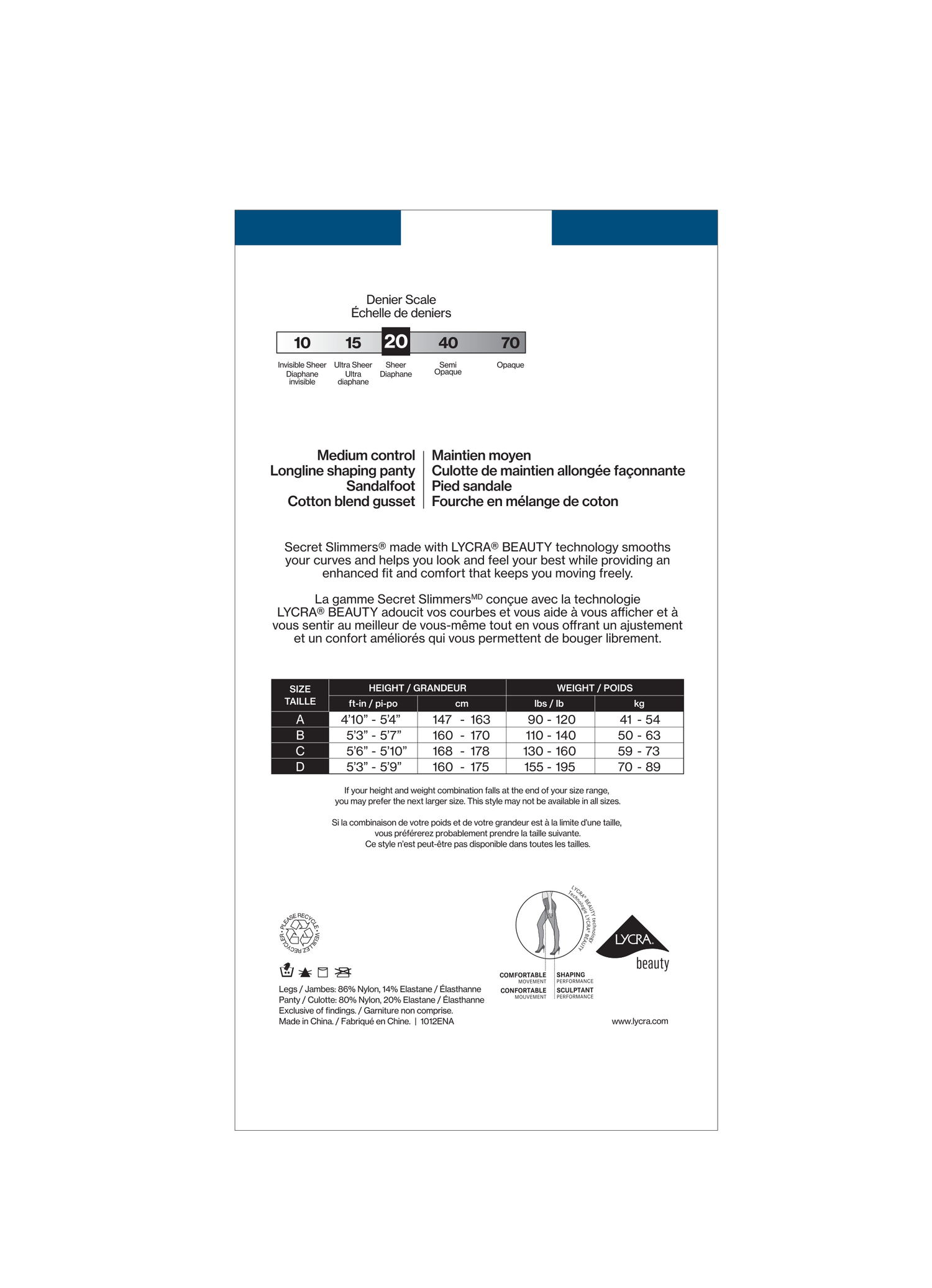 SECRET SLIMMERS® Culotte gainante transparente à contrôle moyen avec pied de sandale - 20 deniers