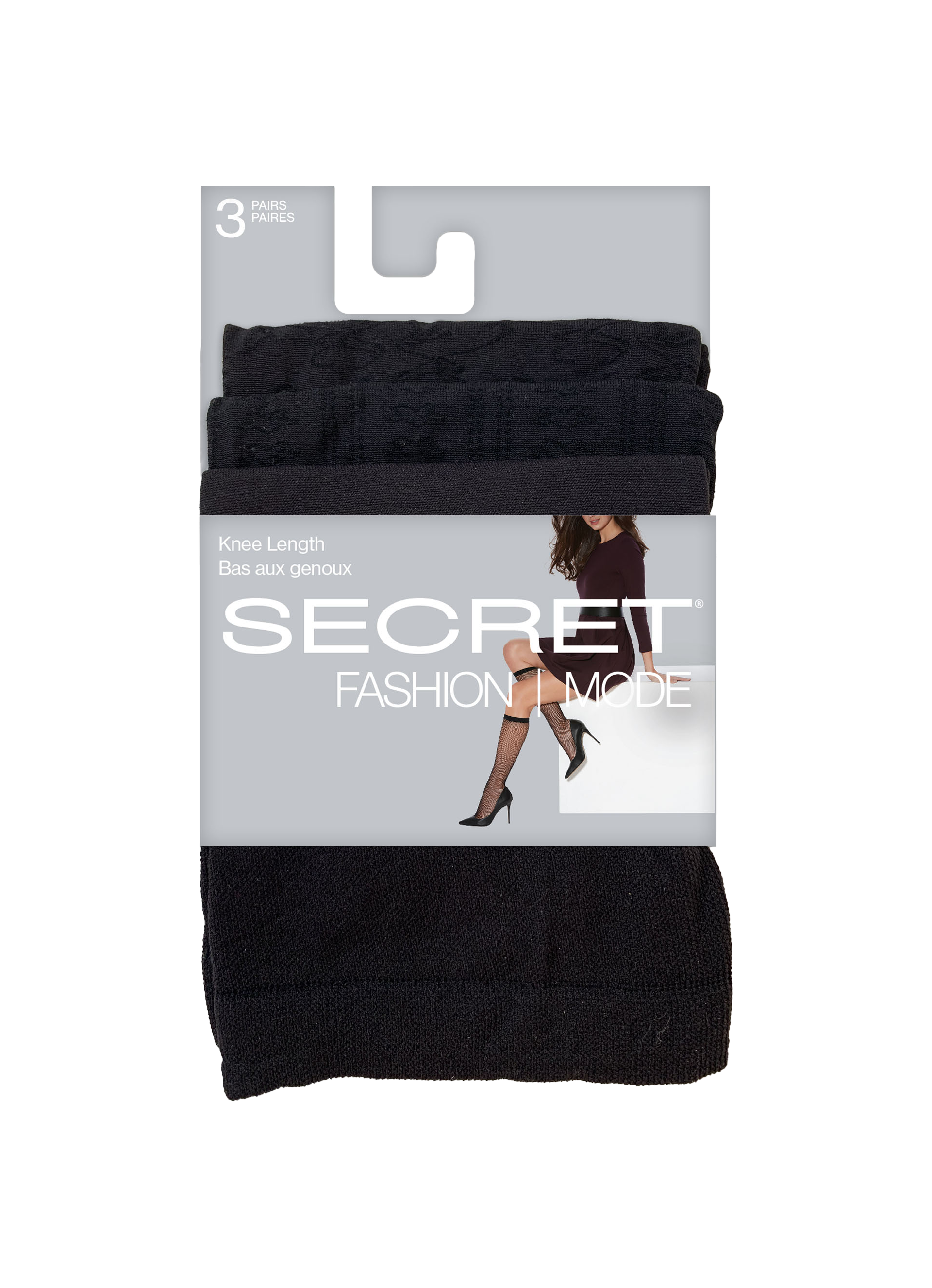 SECRET® - Knee Length - 1 Semi-opaque and 2 Fashion pairs
