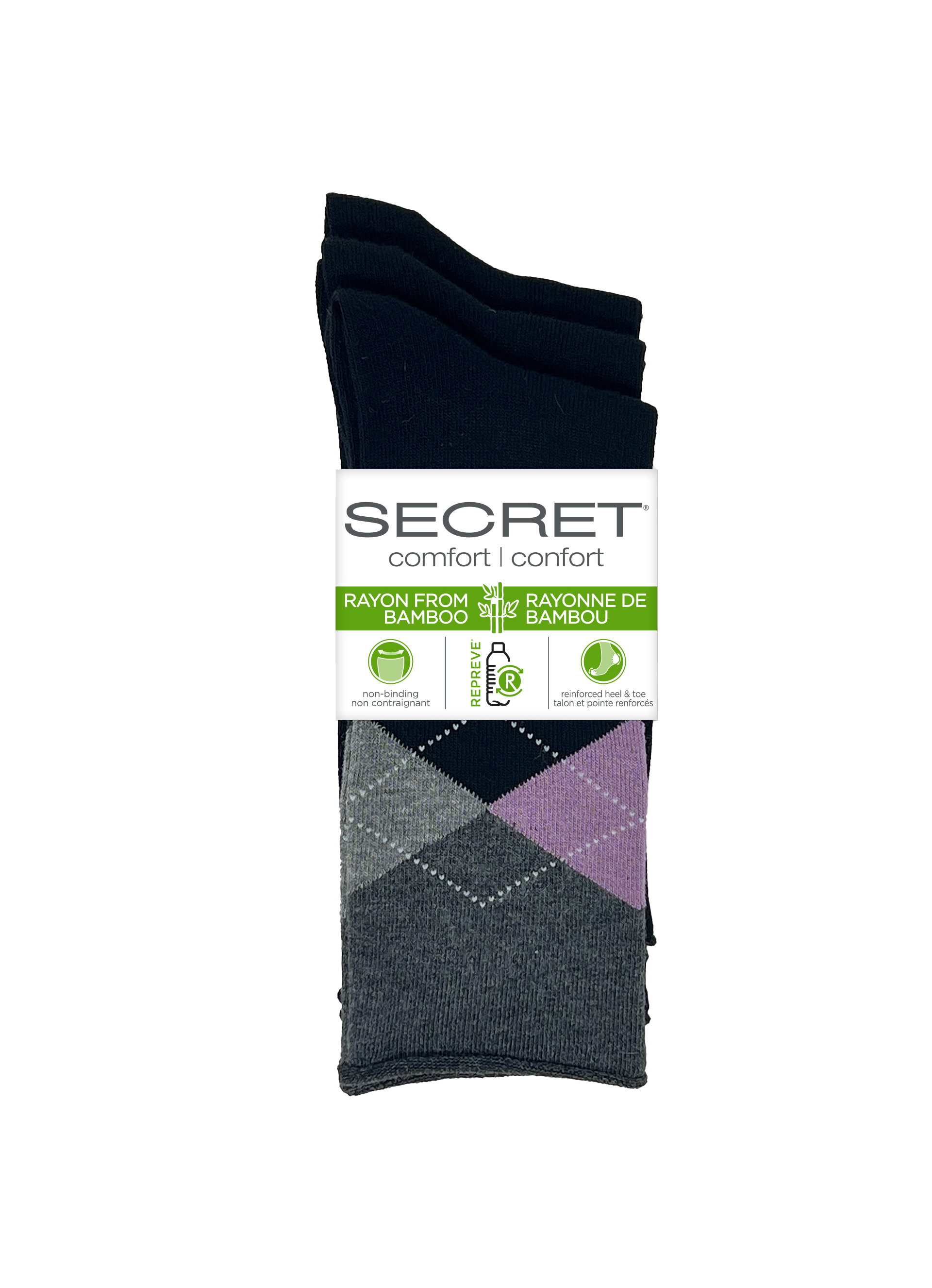 SECRET® Comfort Bamboo Fashion Roll Top Crew - 3 Pairs