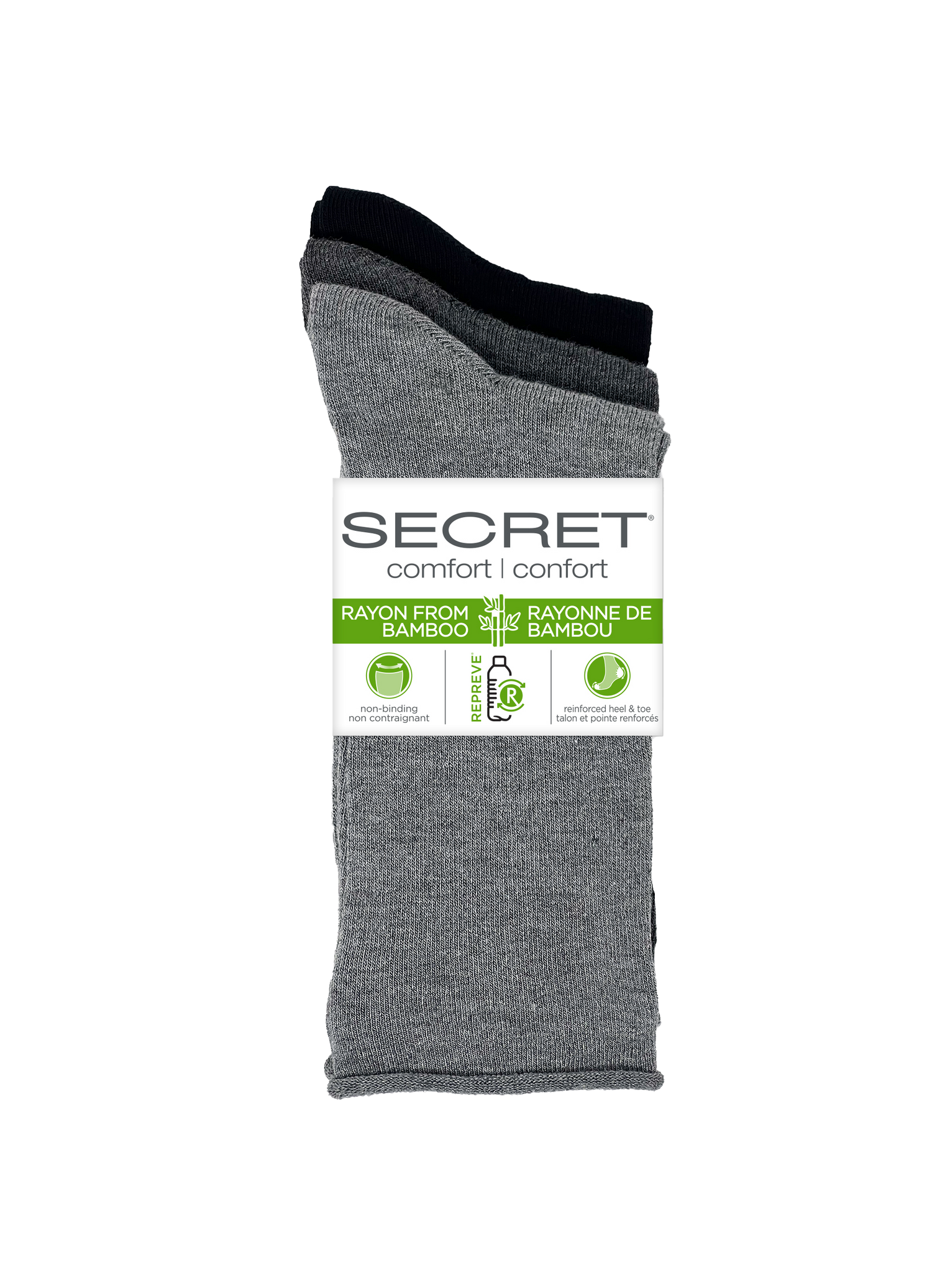 SECRET® Comfort Bamboo Flat Knit Roll Top Crew - 3 paires