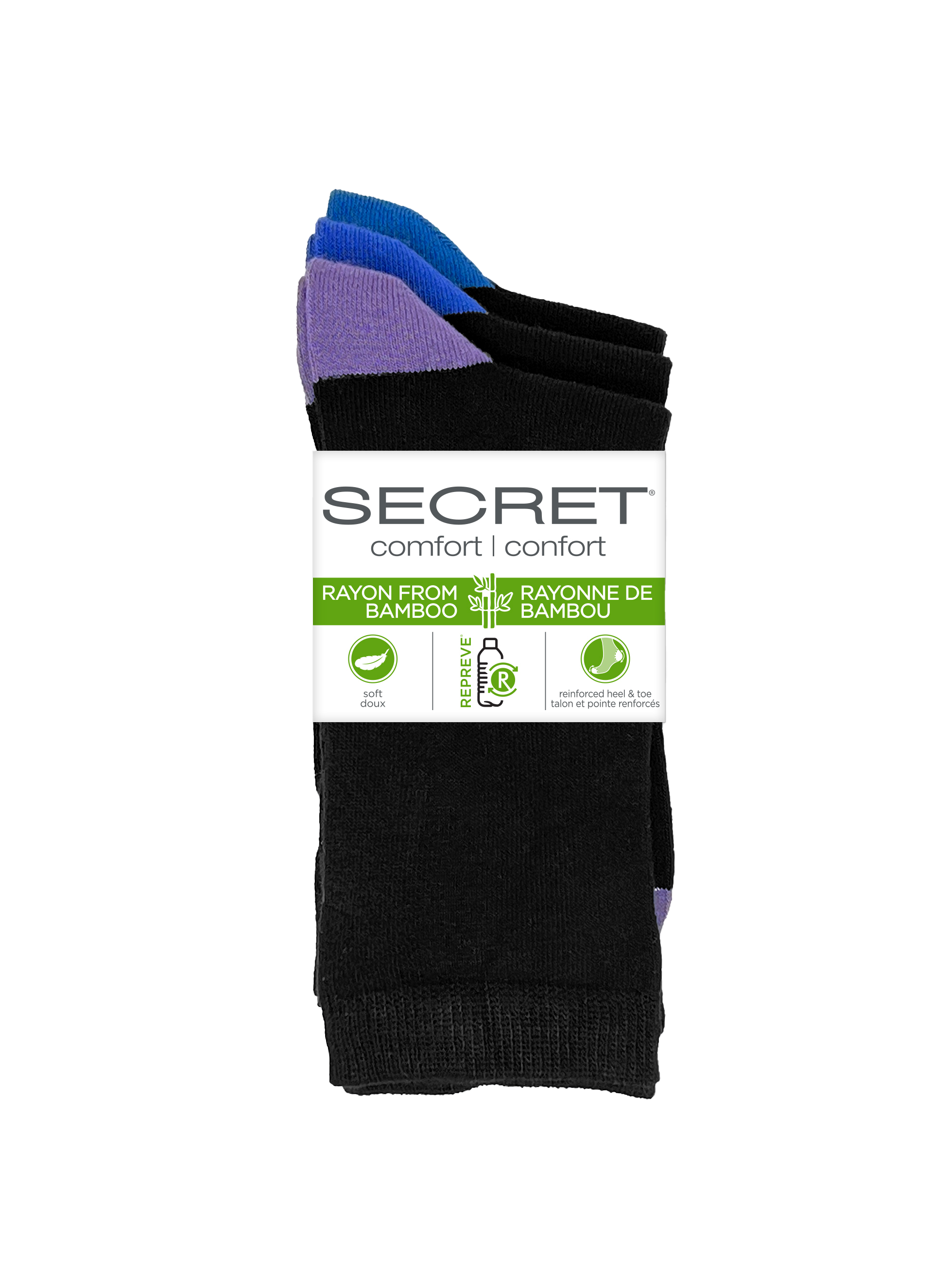 SECRET® Comfort Bamboo Contrast Heel/Toe Crew - 3 Pairs