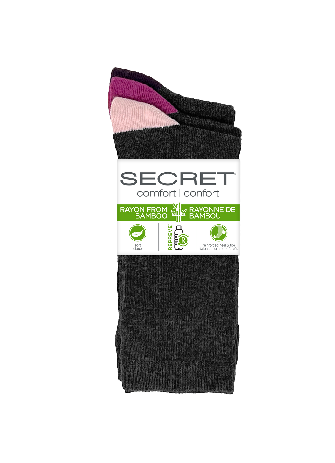 SECRET® Comfort Bamboo Contrast Heel/Toe Crew - 3 paires