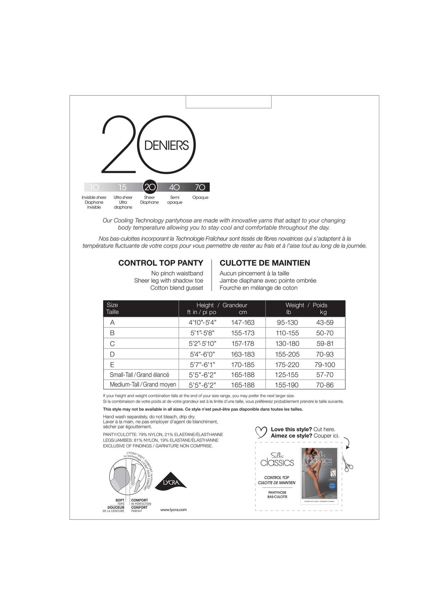 SILKS® Classics® Control Top Pantyhose w/ Shadow Toe with HeiQ - 20 Denier