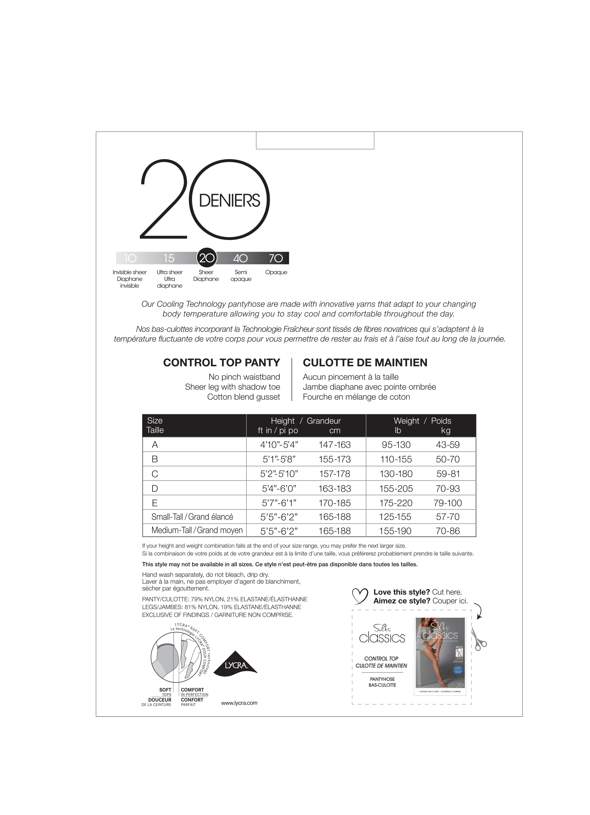 SILKS® Classics® Control Top Pantyhose w/ Shadow Toe with HeiQ - 20 Denier