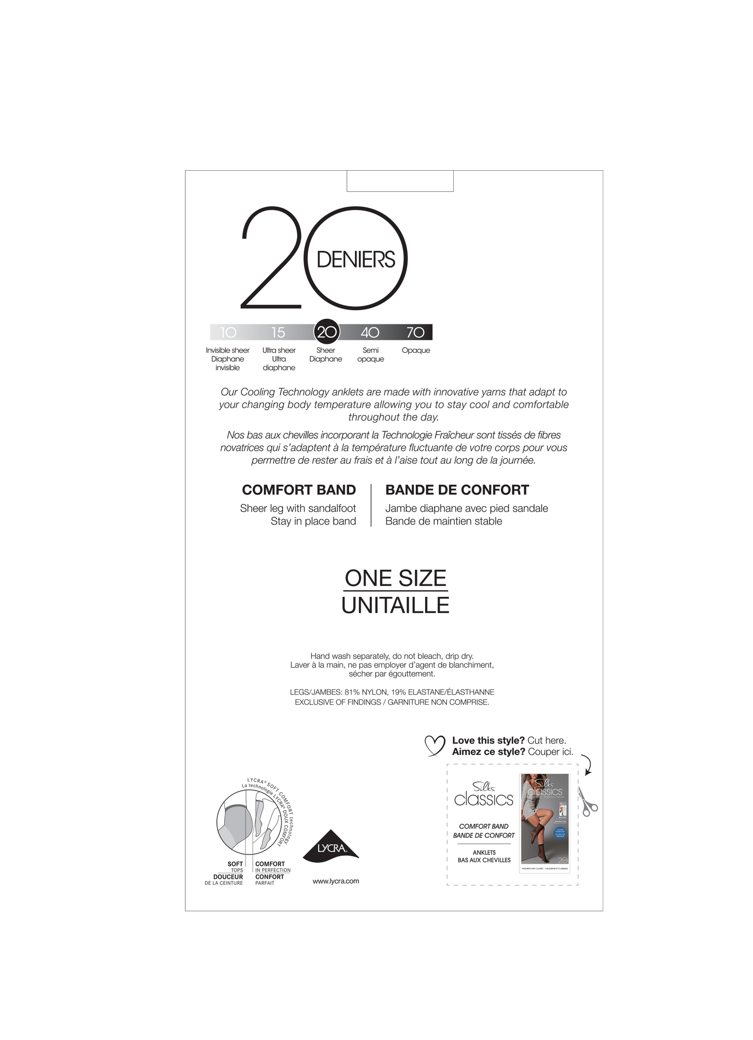 SILKS® Classics®  Anklet w/Sandalfoot with HeiQ - New band - 2 Pairs - 20 Denier