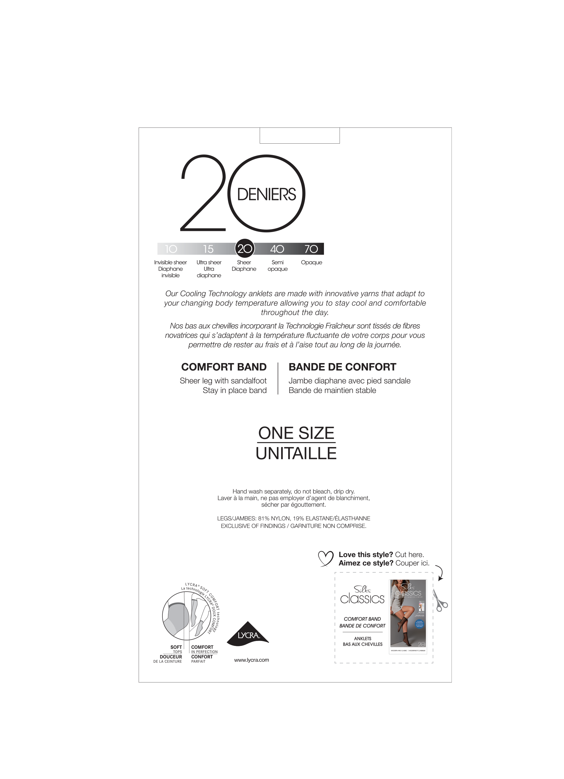 SILKS® Classics®  Anklet w/Sandalfoot with HeiQ - New band - 2 Pairs - 20 Denier