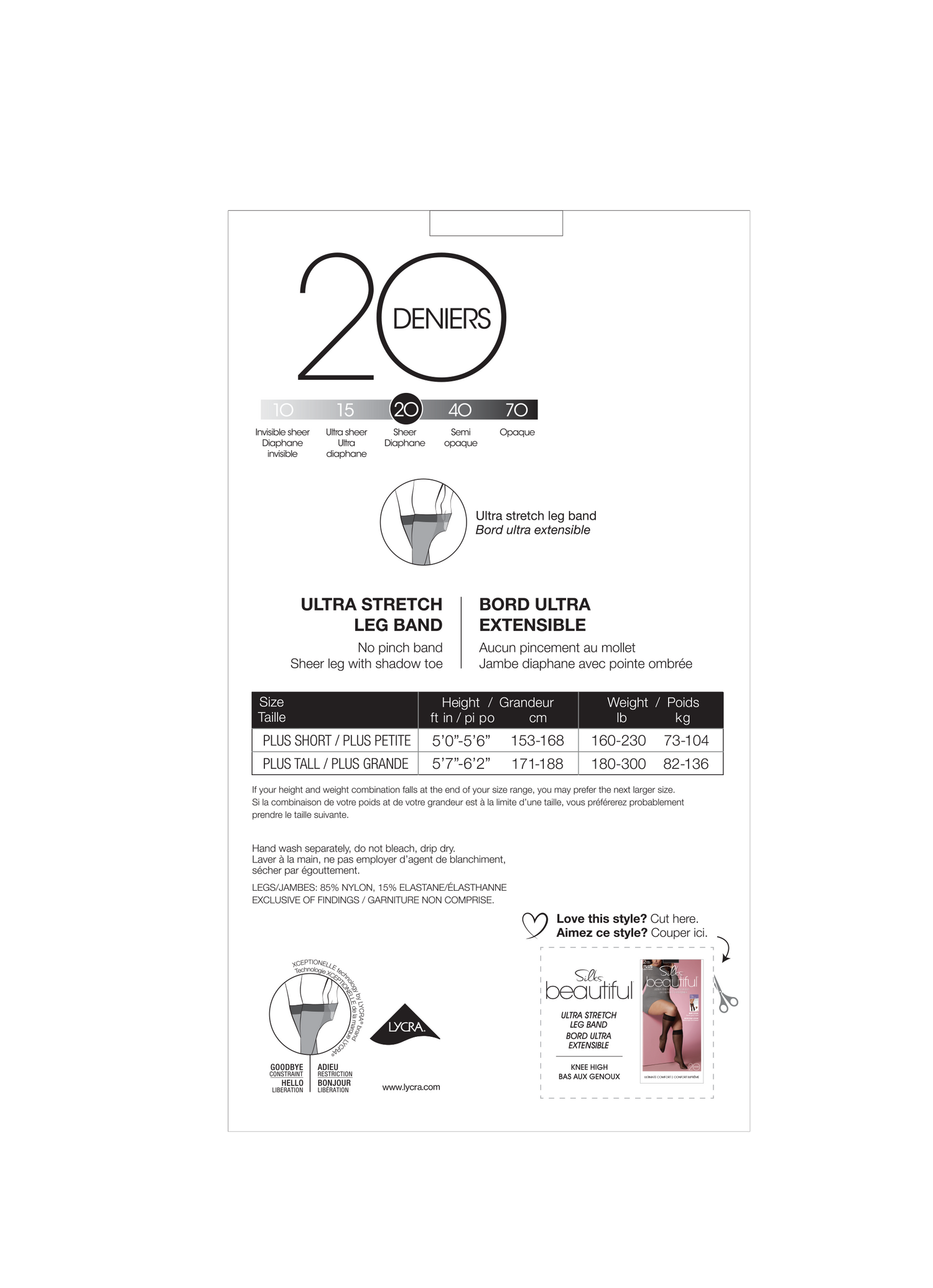 SILKS® BEAUTIFUL® Plus Sheer  Knee High w/ shadow toe - 2 Pairs - 20 Denier