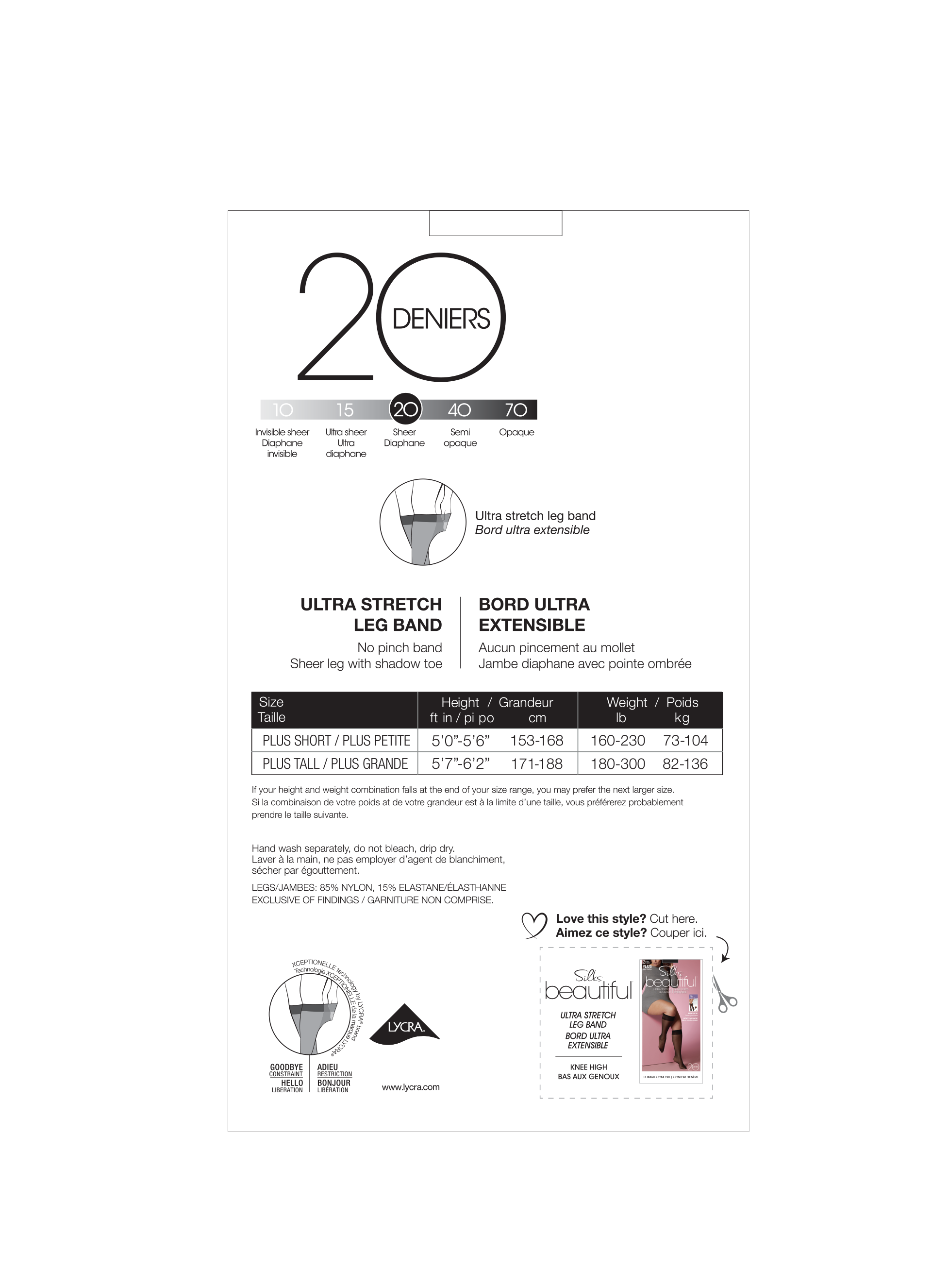 SILKS® BEAUTIFUL® Plus Sheer  Knee High w/ shadow toe - 2 Pairs - 20 Denier