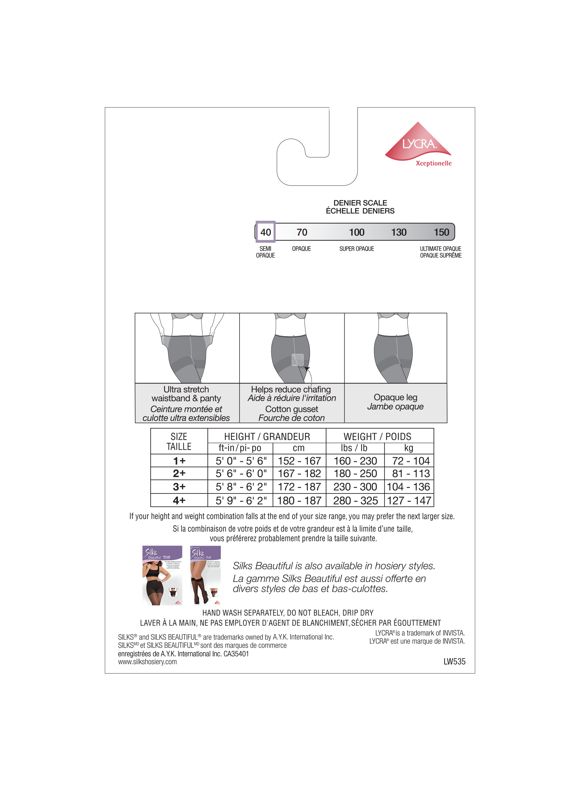 SILKS® BEAUTIFUL® Plus Semi-Opaque Tight | 40 Denier Lycra Tights - Plus Size