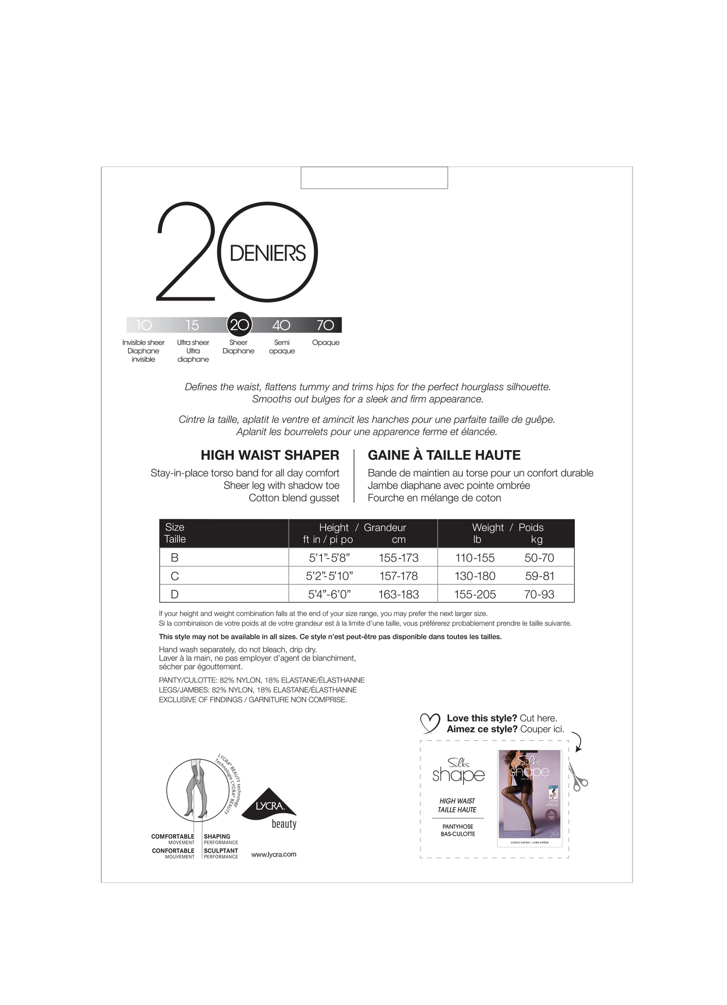 SILKS® Shape® Firm Control Hourglass High Waisted Shaping Pantyhose w/Sheer Leg - 20 Denier