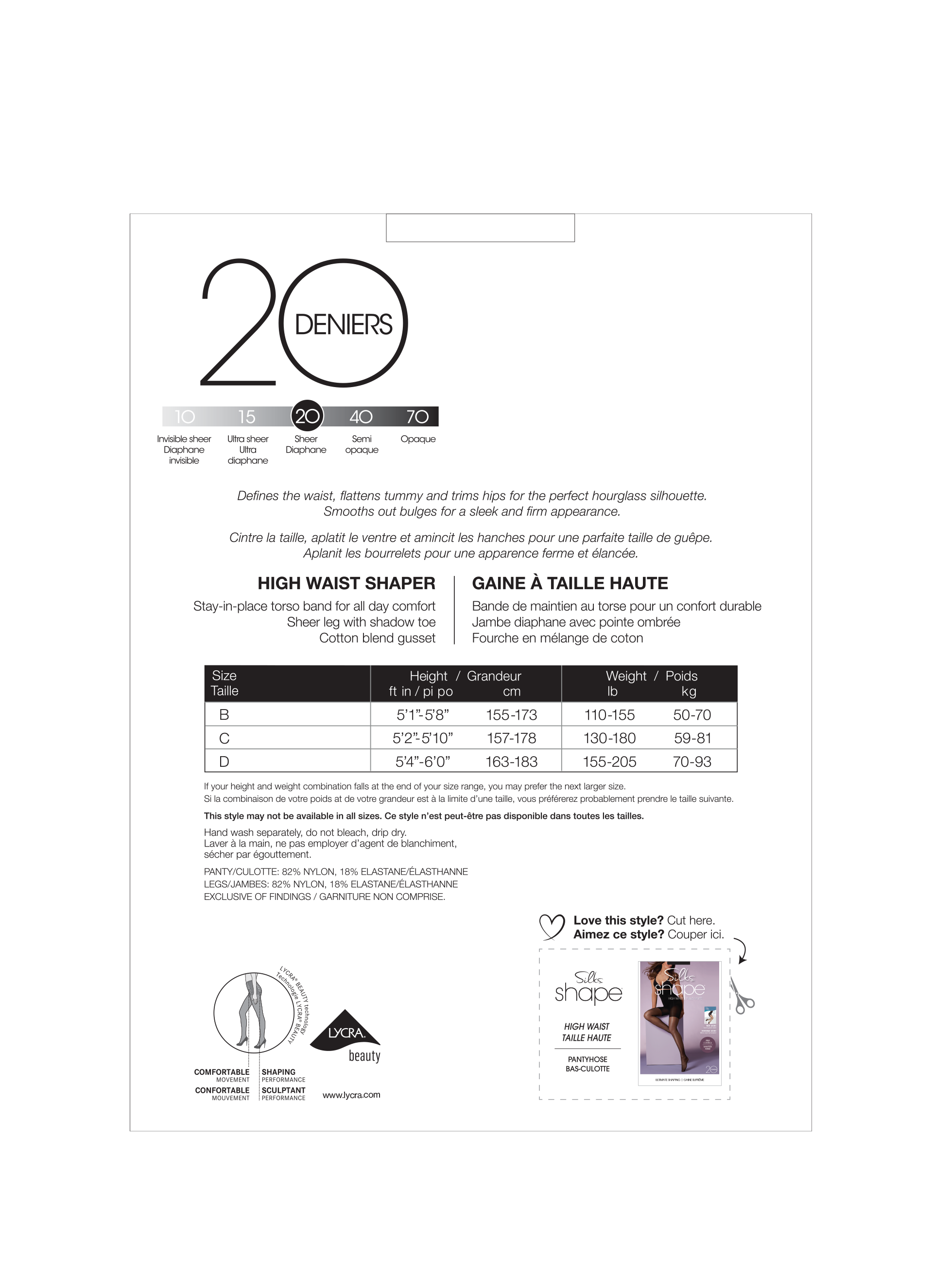 SILKS® Shape® Firm Control Hourglass High Waisted Shaping Pantyhose w/Sheer Leg - 20 Denier