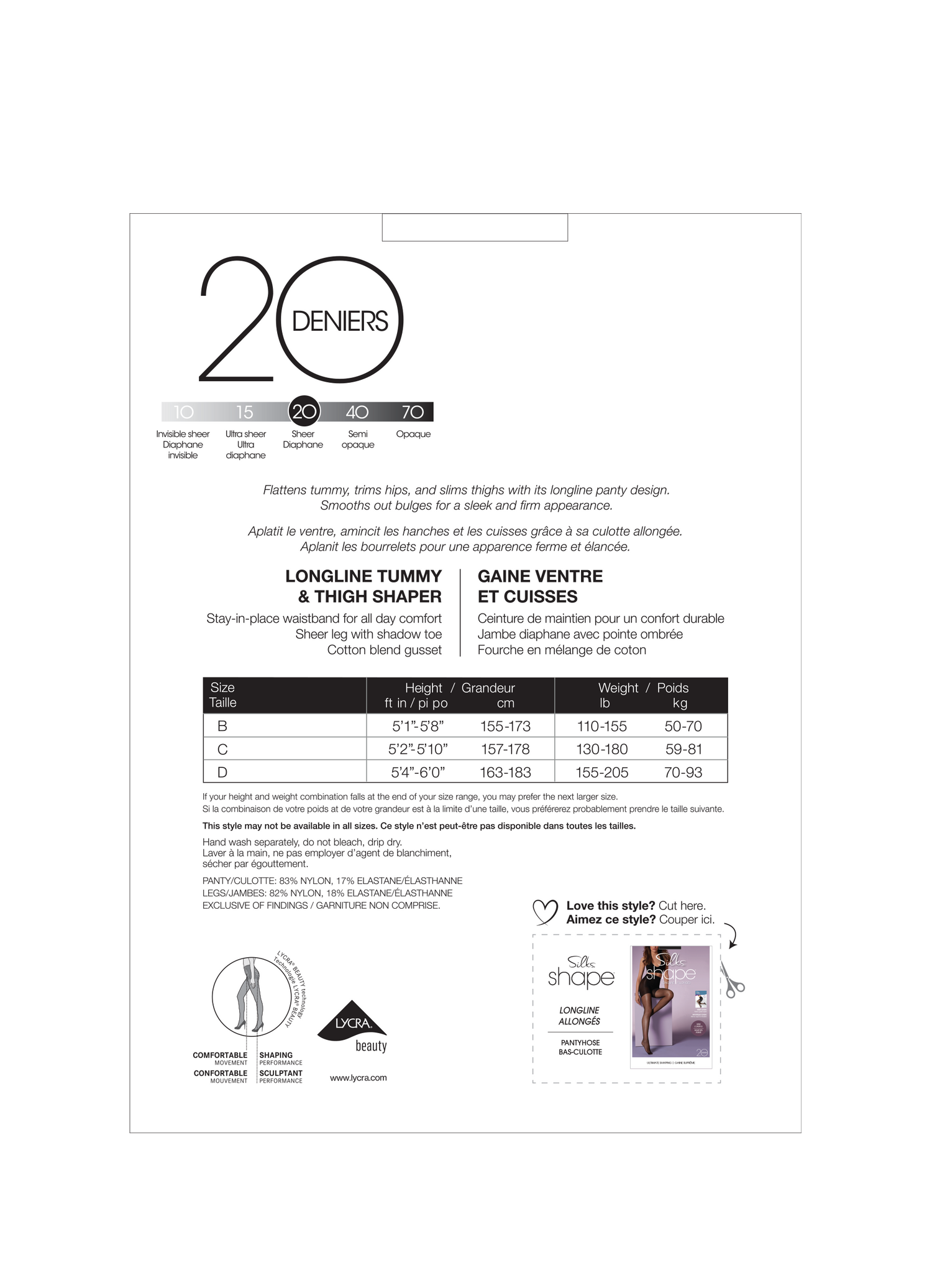 SILKS® Shape® Firm Control Long Line All Over Shaping Pantyhose W/Sheer Leg - 20 Denier