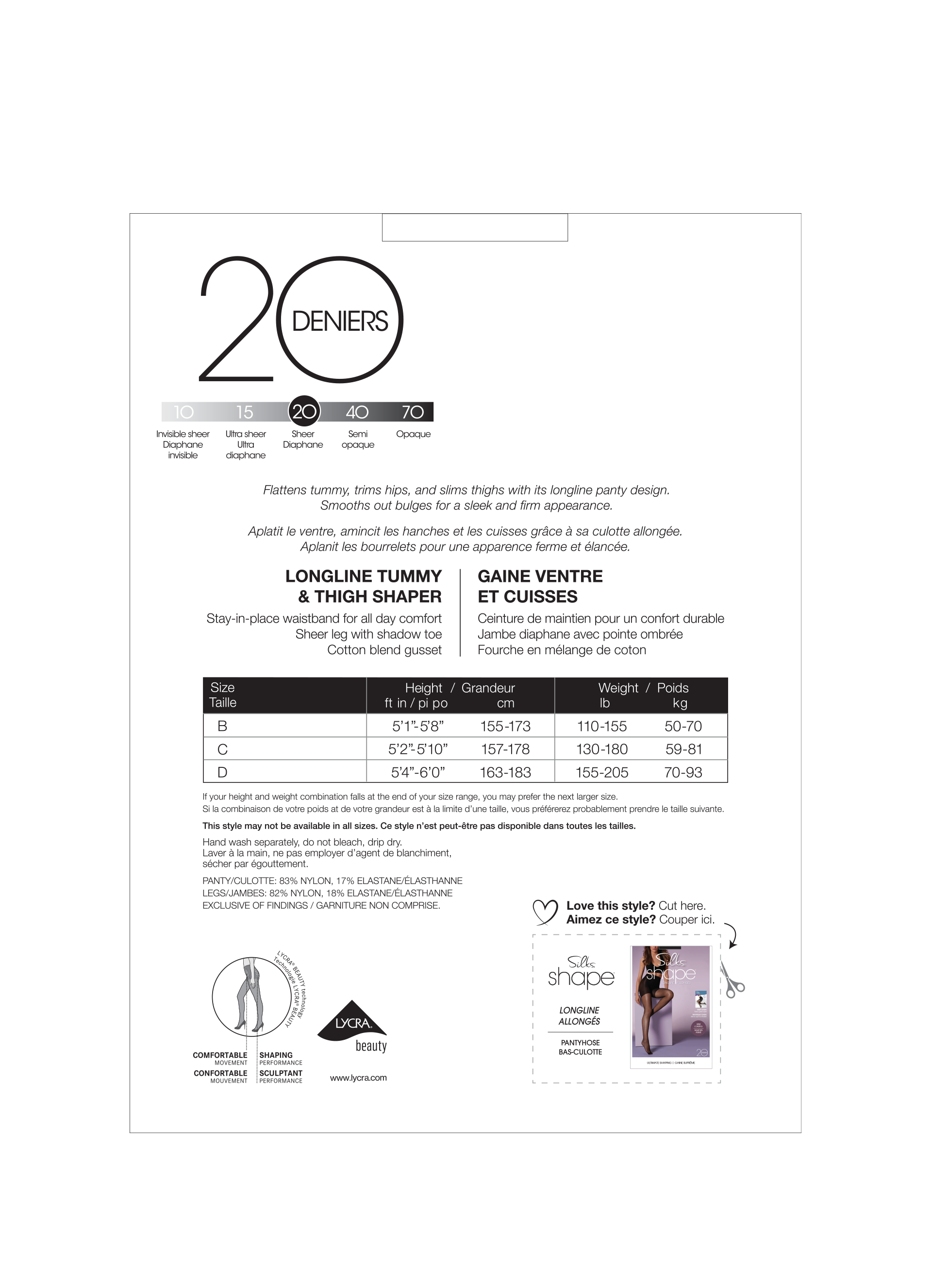SILKS® Shape® Firm Control Long Line All Over Shaping Pantyhose W/Sheer Leg - 20 Denier