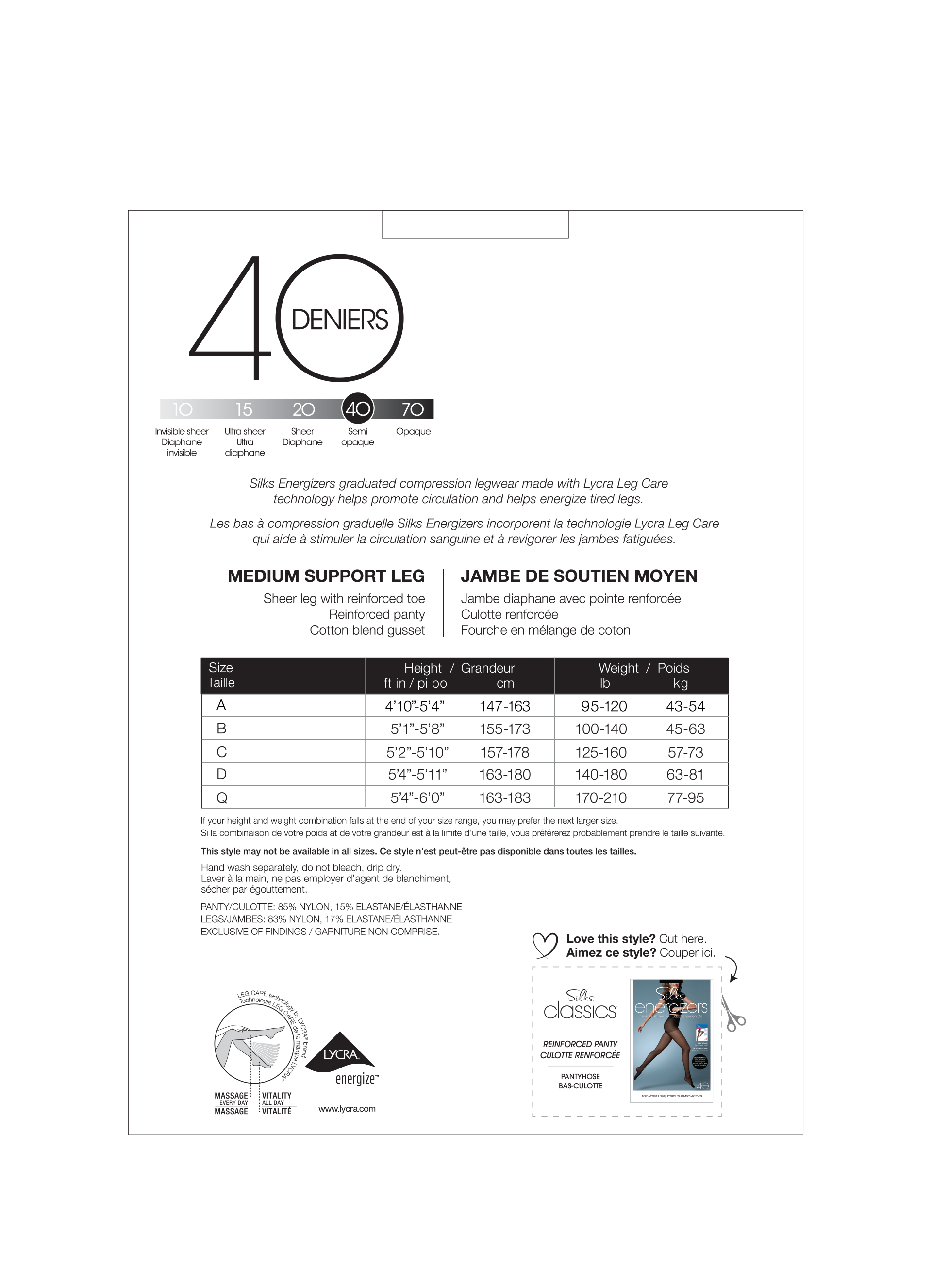 SILKS® Energizers® Medium Support Sheer Pantyhose w/Reinforced Panty & Toe - 40 Denier