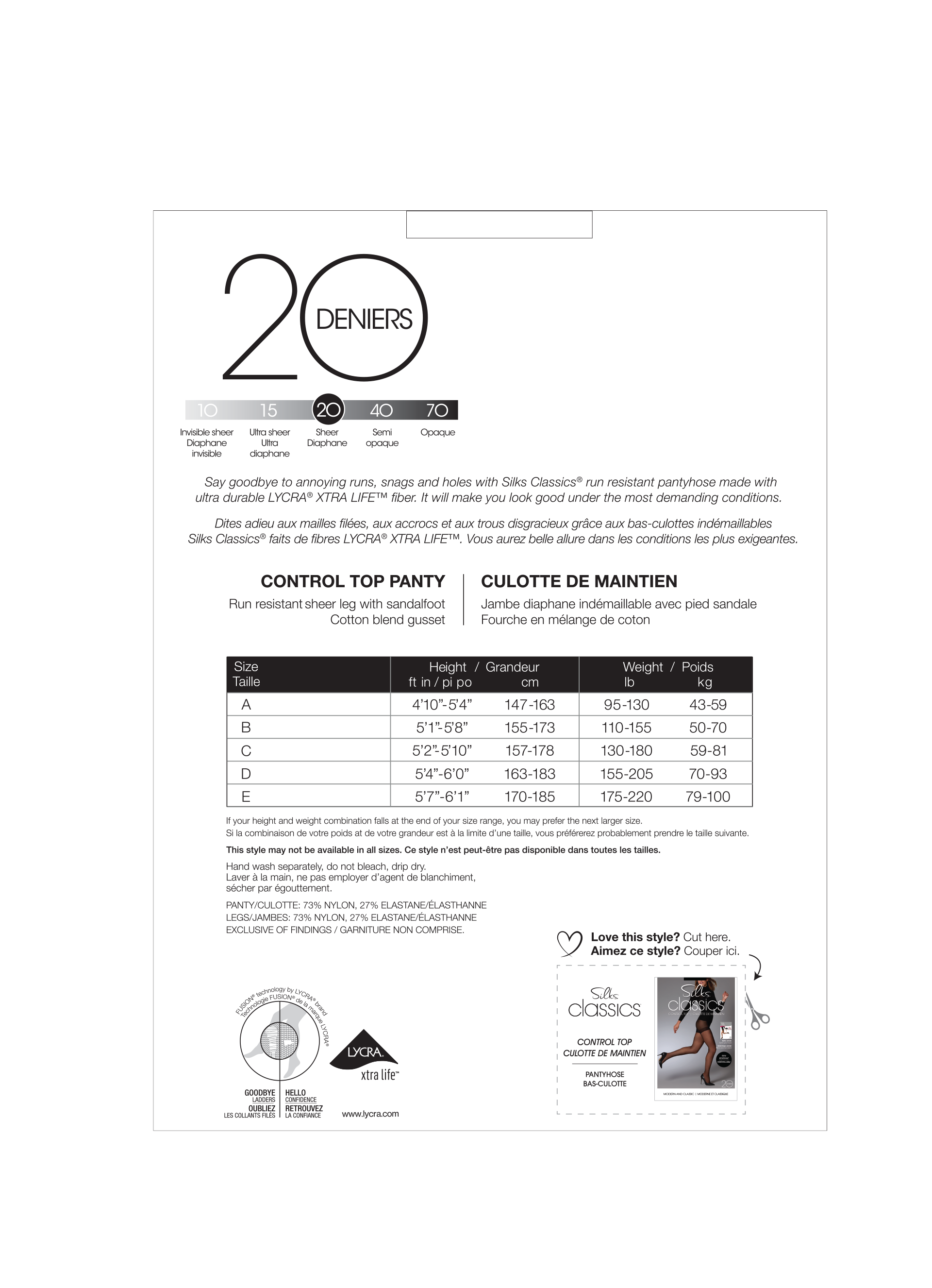 SILKS® Classics® Run-Resistant Control Top Pantyhose w/Sandalfoot - 20 Denier