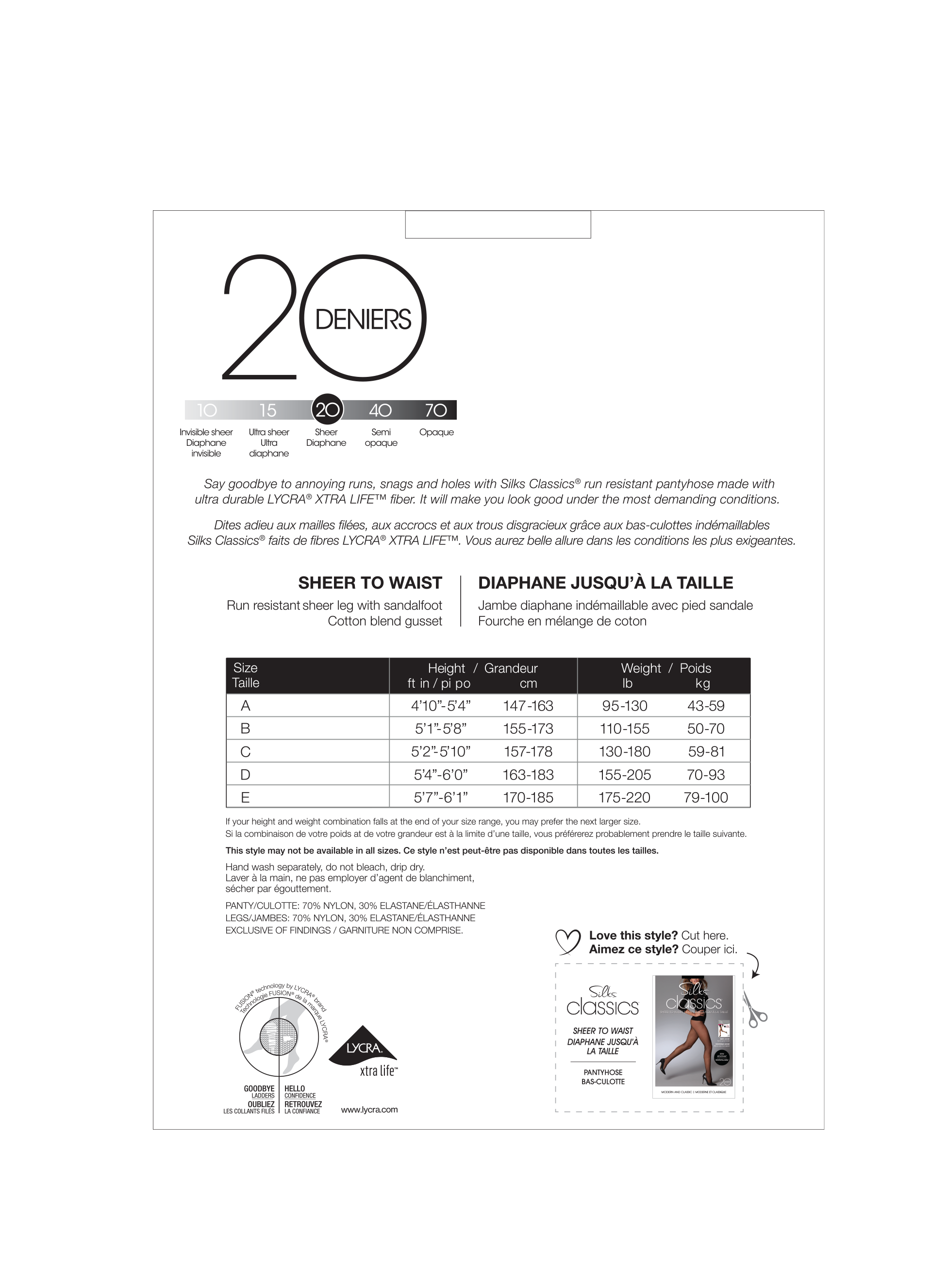 SILKS® Classics® Run-Resistant All-Sheer-To-Waist Pantyhose w/Sandalfoot - 20 Denier