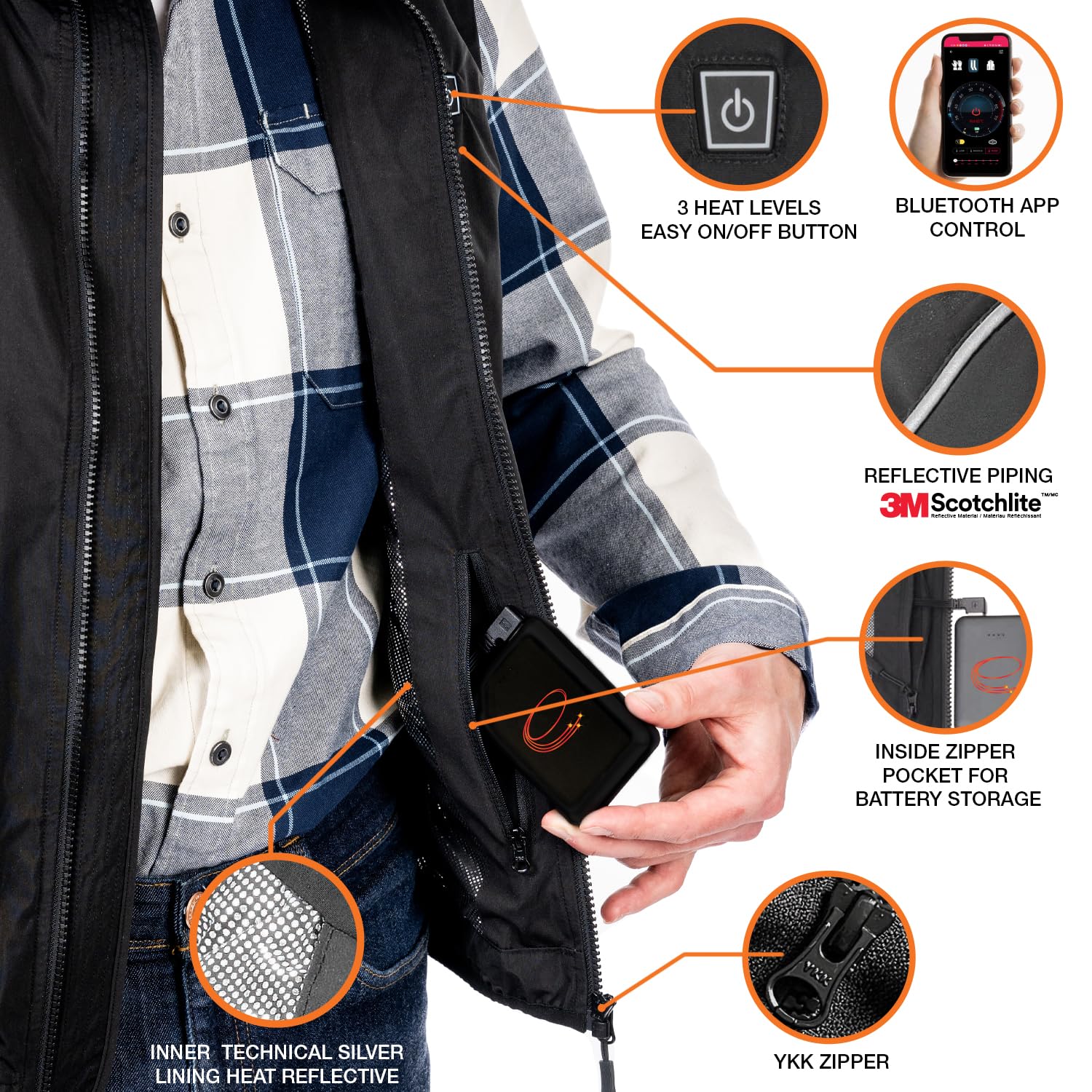 ENERGY TECHWEAR Men’s Quilted Heated Vest with 3 Heat Modules Slim & Lightweight, with Power Bank, Bluetooth App & Short Circuit Protection, Breathable, Waterproof, Windproof & Washable