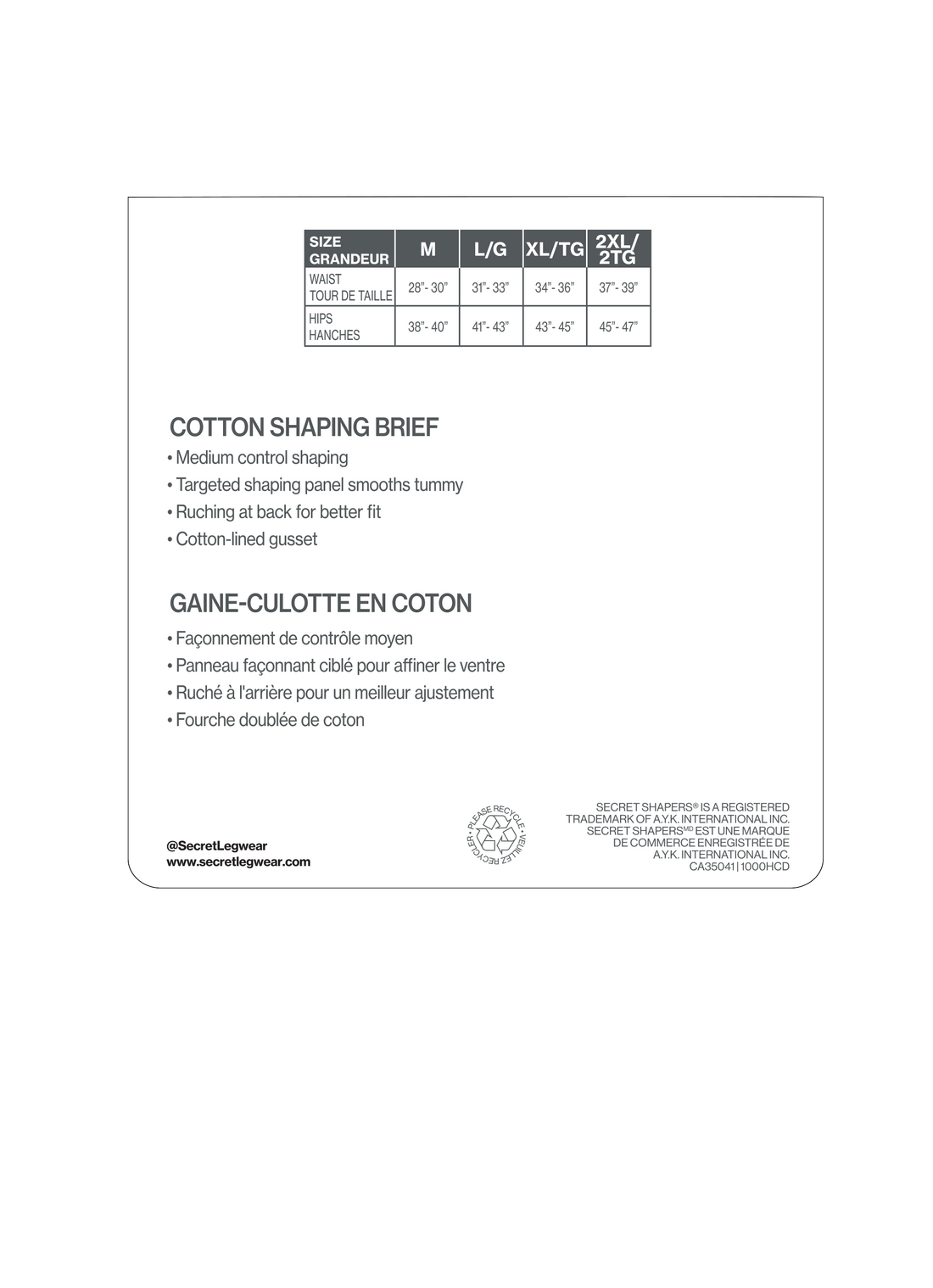 SECRET SHAPERS® Cotton Shaping Brief - 2 Pairs