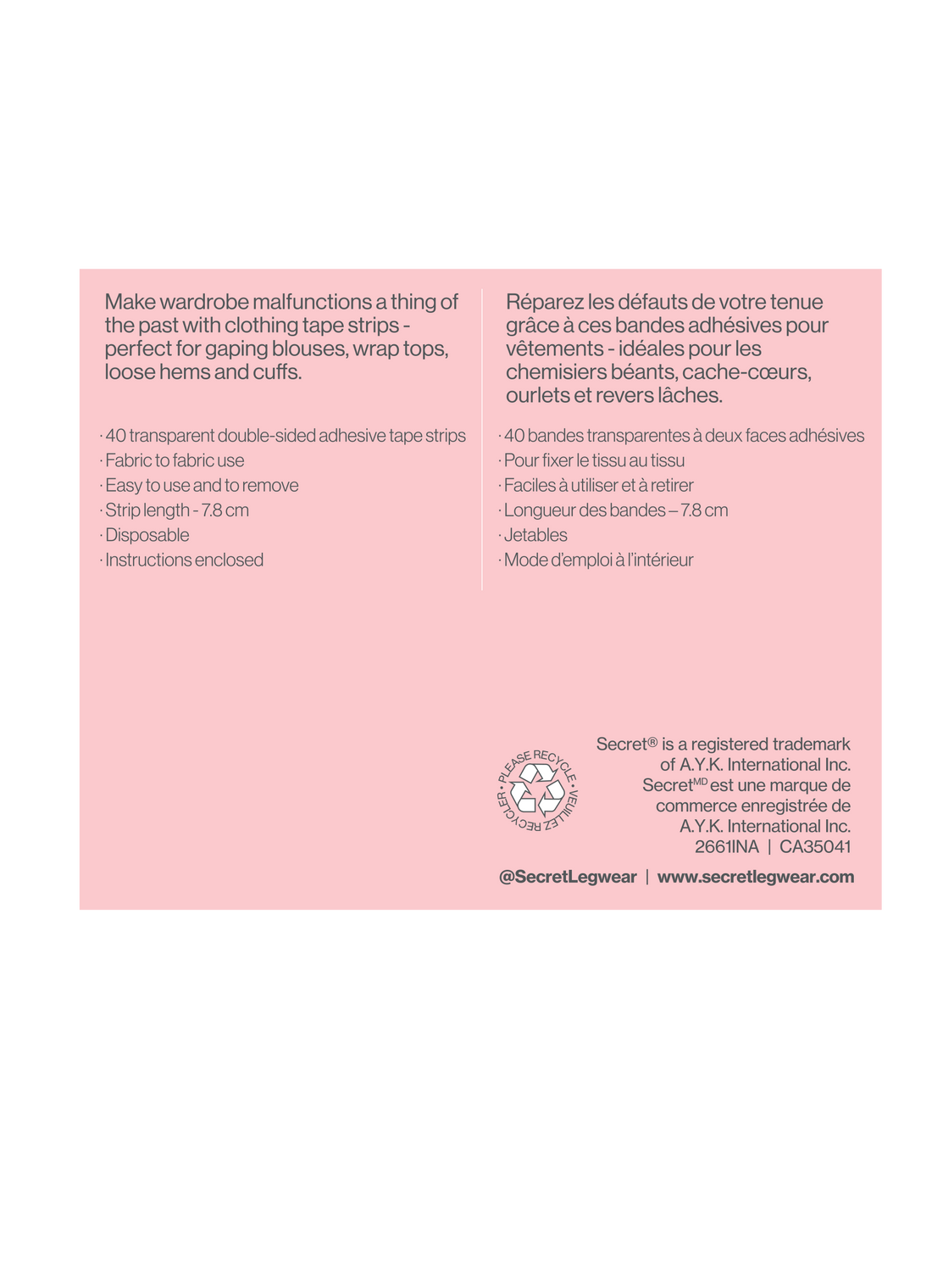 SECRET® Clothing Tape Strips - 40 Pieces