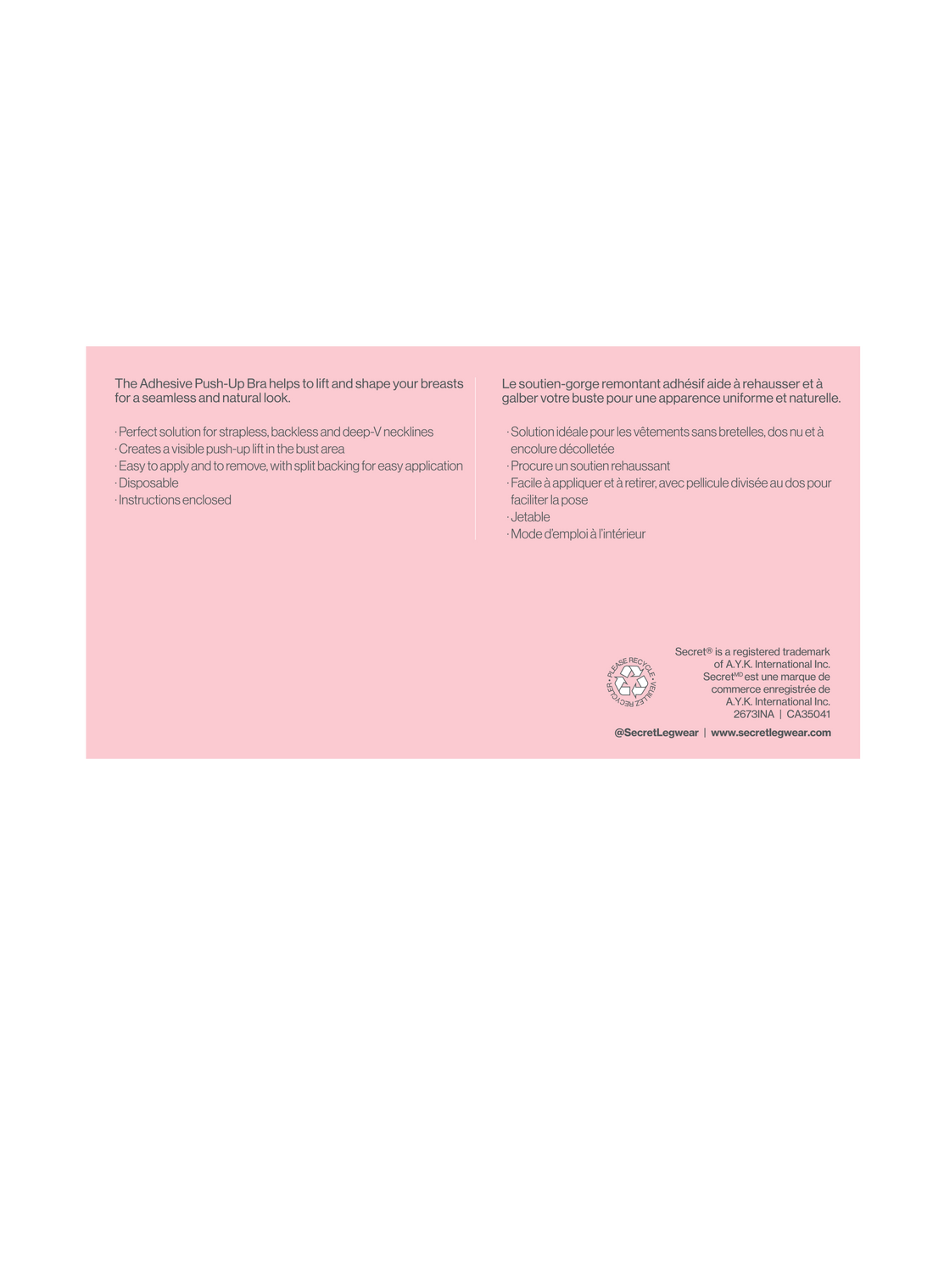 SECRET® Adhesive Push Up Bra - 1 Pair