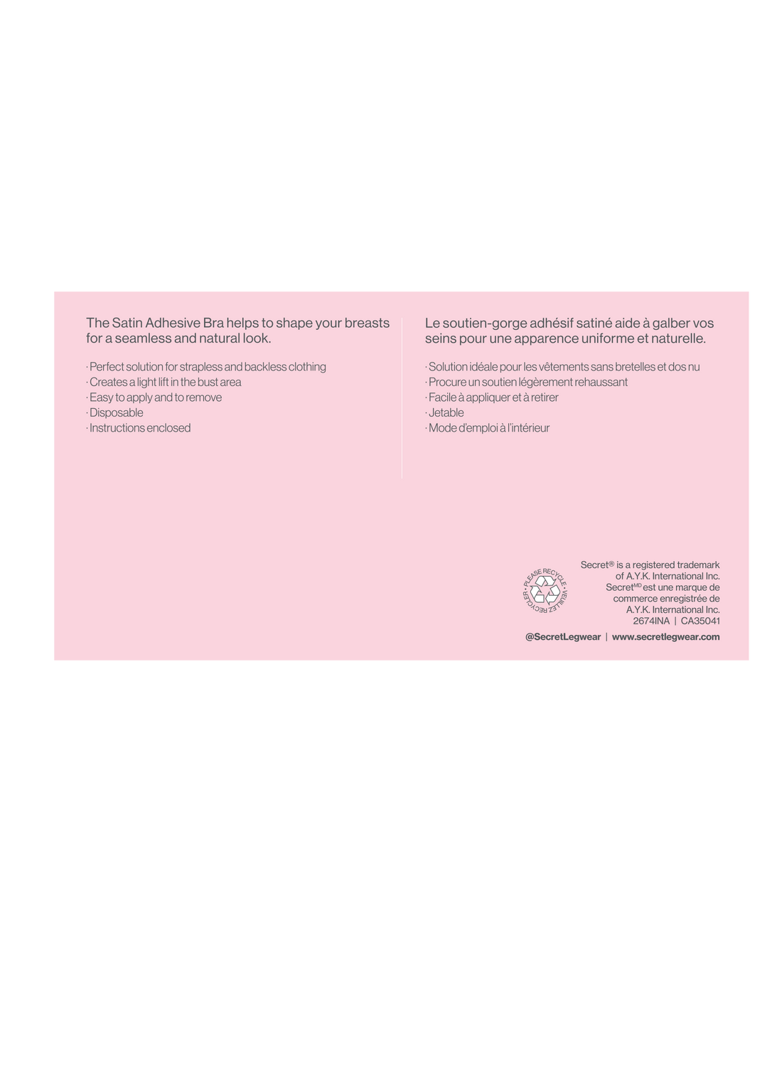 SECRET® Adhesive Satin Bra - 2 Pairs