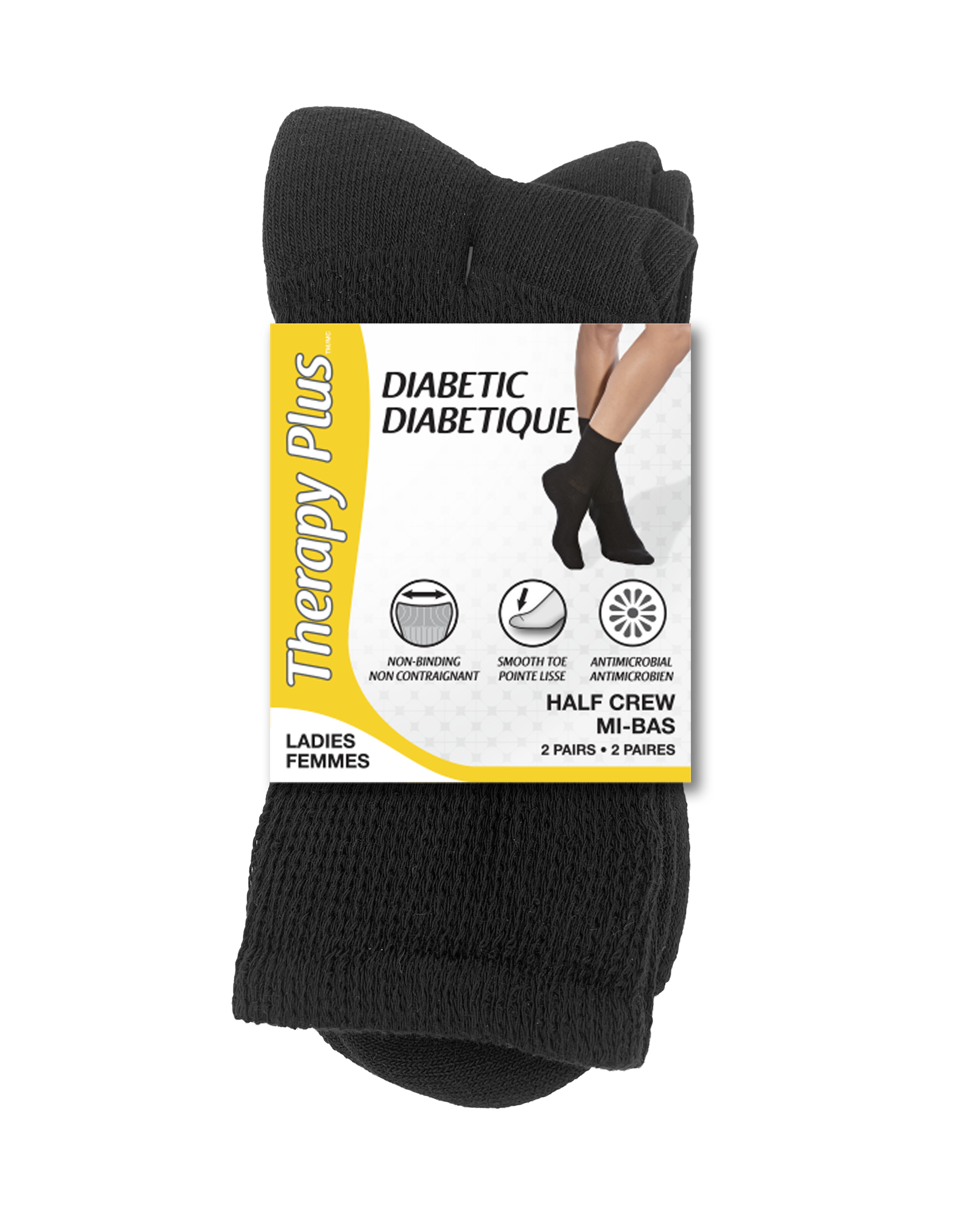Therapy Plusᴹᴰ Diabétique Mi-chaussettes décontractées pour femme- 2 Paires
