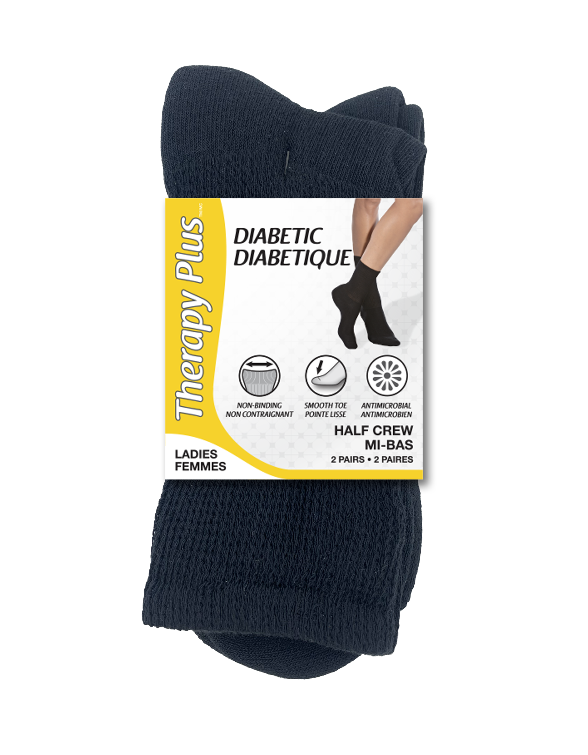 Therapy Plusᴹᴰ Diabétique Mi-chaussettes décontractées pour femme- 2 Paires