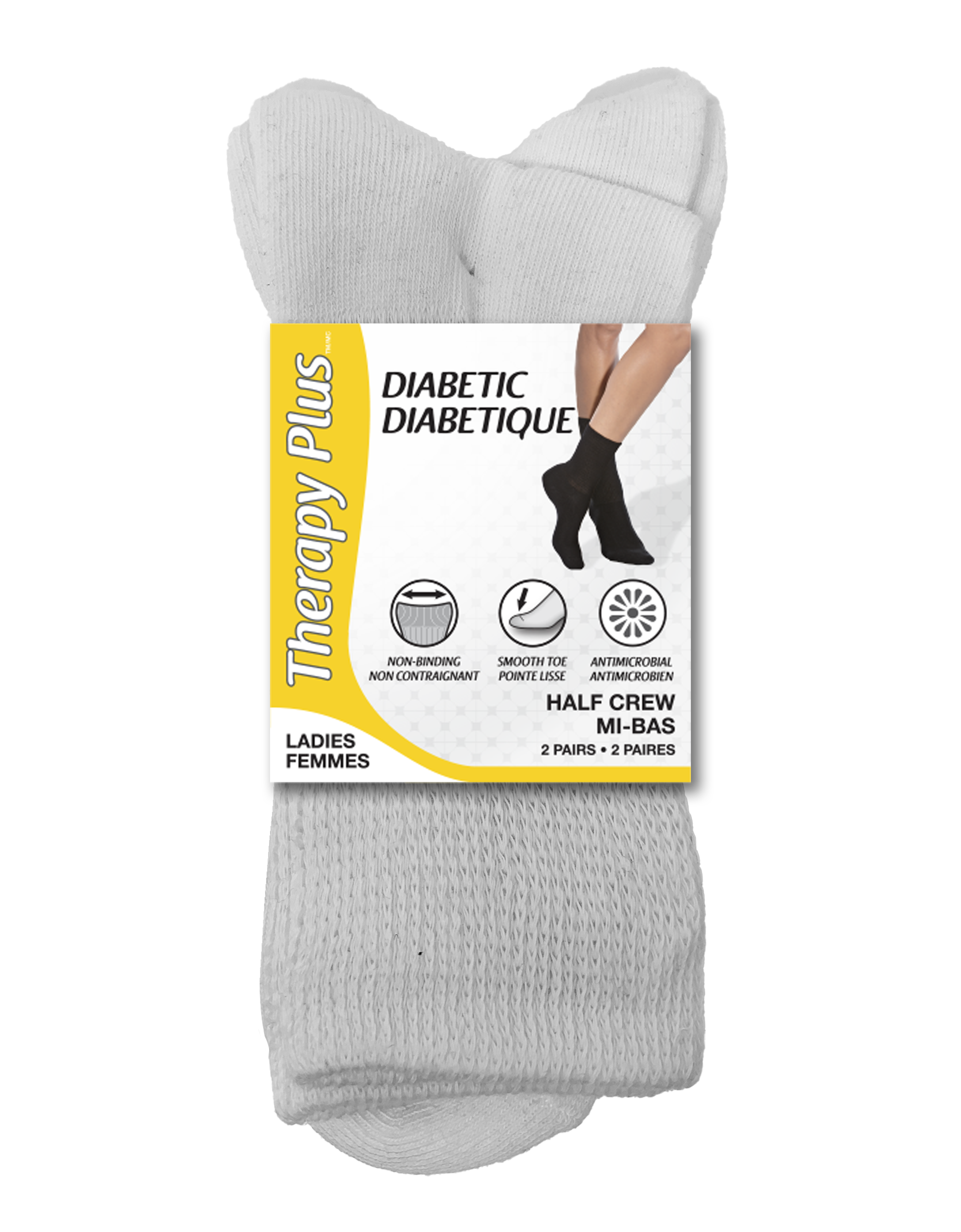 Therapy Plusᴹᴰ Diabétique Mi-chaussettes décontractées pour femme- 2 Paires