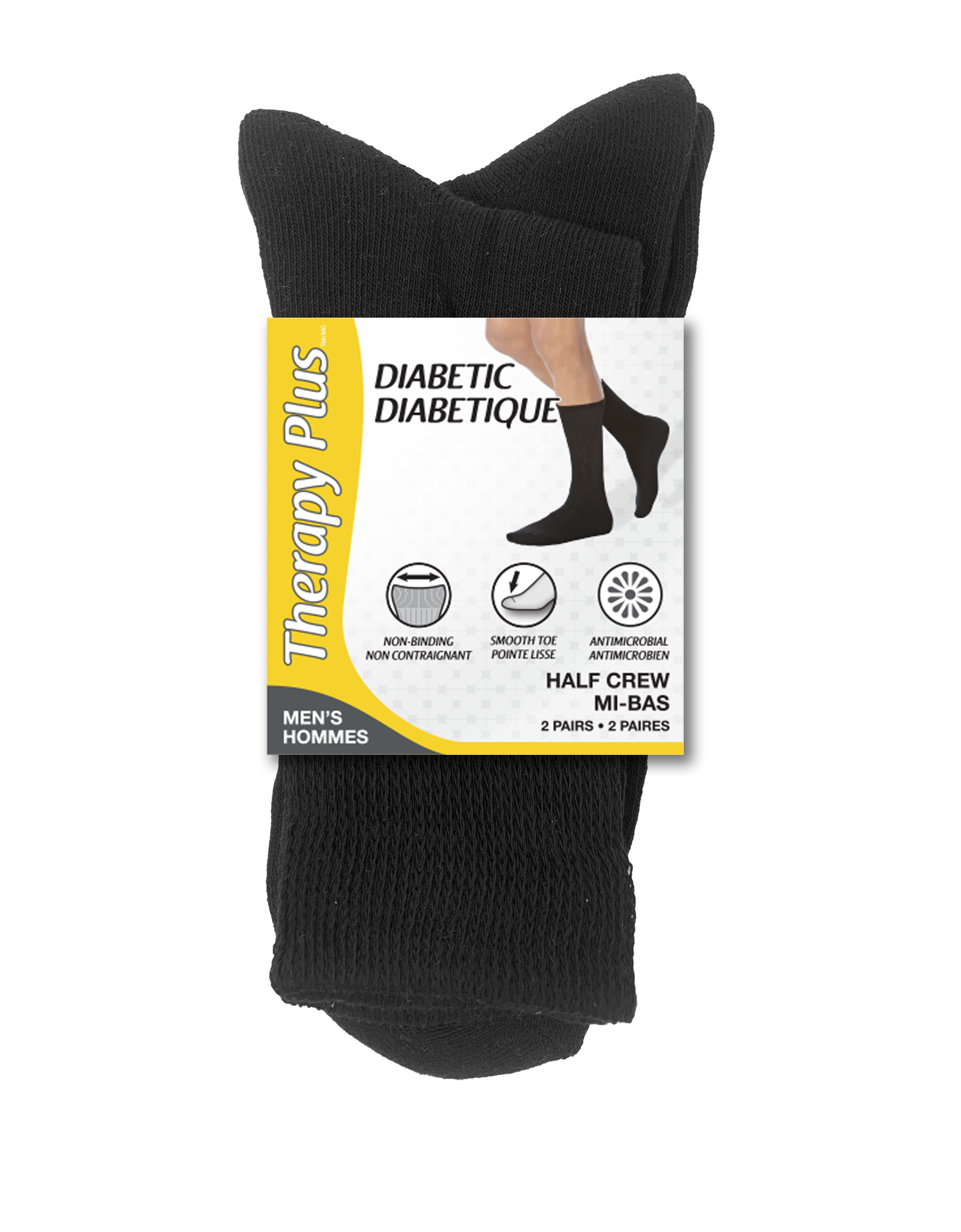 Therapy Plusᴹᴰ Chaussettes mi-mollet décontractées pour hommes diabétiques - 2 paires