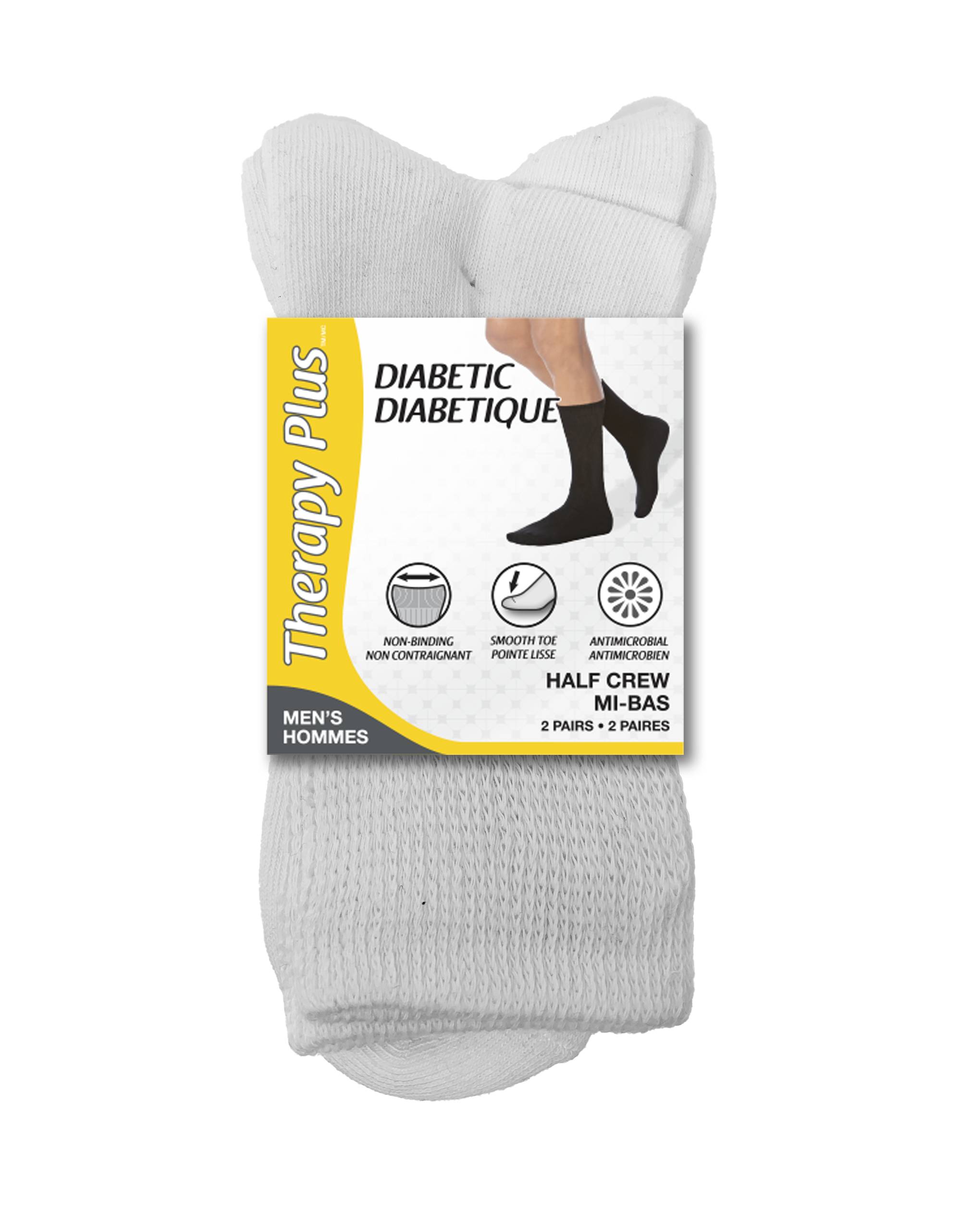 Therapy Plusᴹᴰ Chaussettes mi-mollet décontractées pour hommes diabétiques - 2 paires