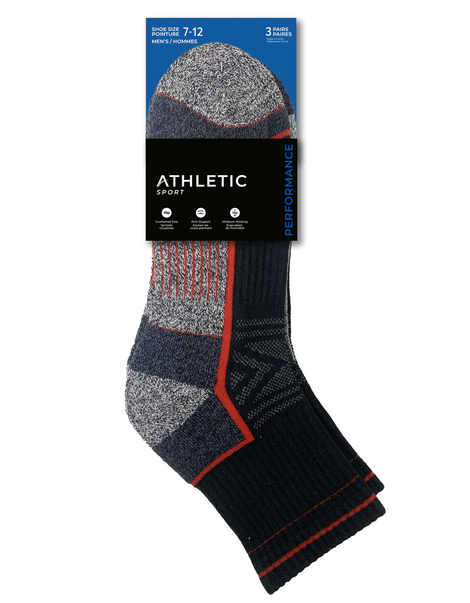 Athlétique Sport Homme mi-chaussettes coussinnée - 3 Paires