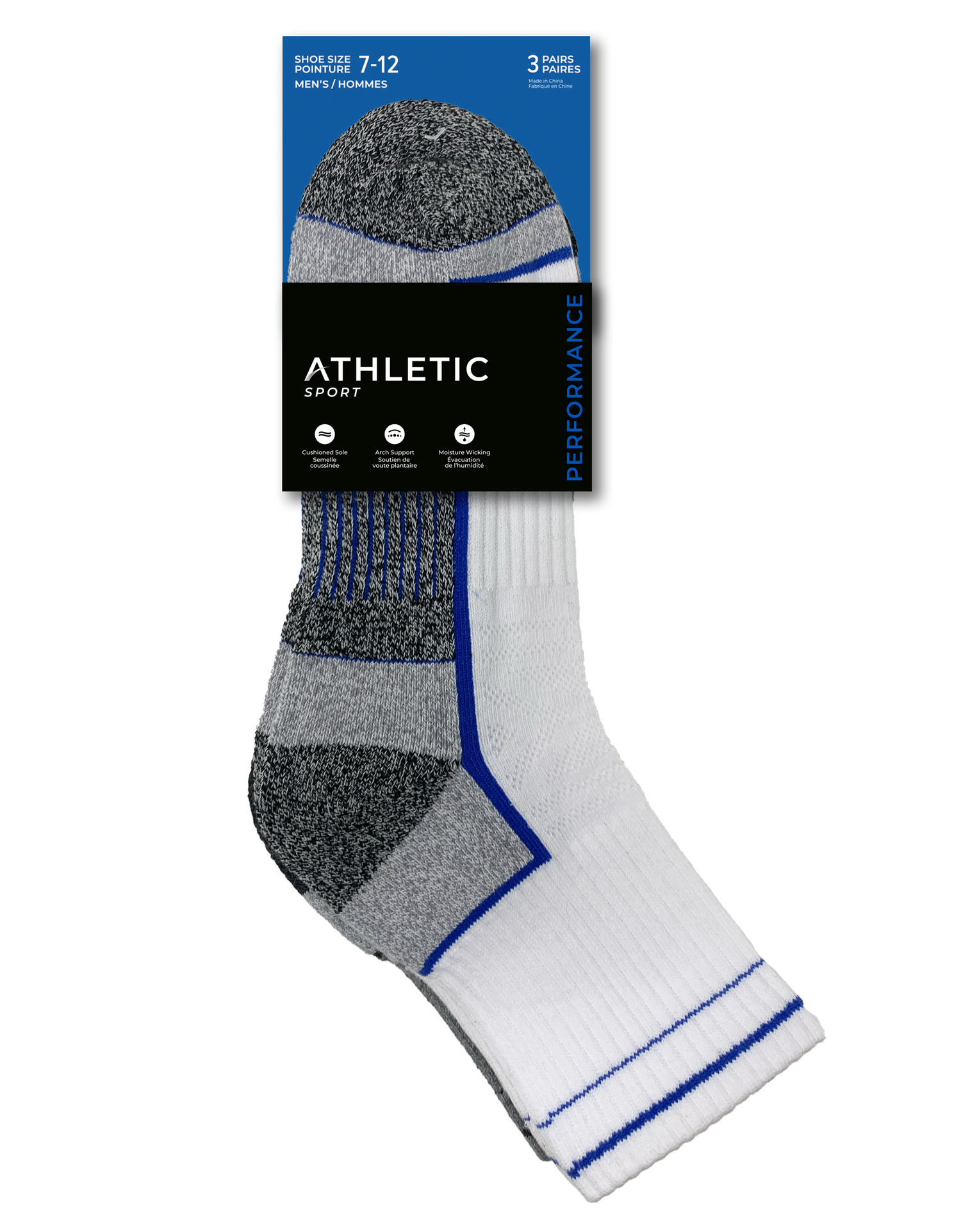 Athlétique Sport Homme mi-chaussettes coussinnée - 3 Paires