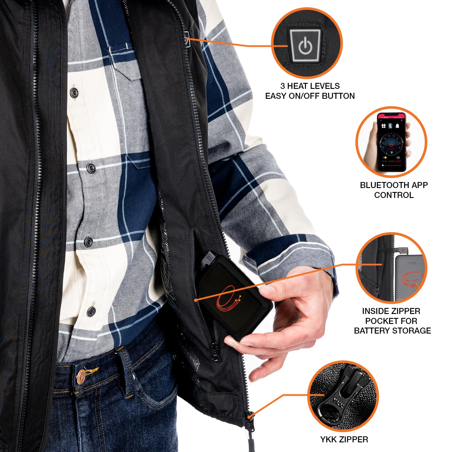 ENERGY TECHWEAR Unisex Heated Vest Liner with 3 Heat Modules Slim & Lightweight, with Power Bank, Bluetooth App & Short Circuit Protection, Breathable, Waterproof, Windproof & Washable
