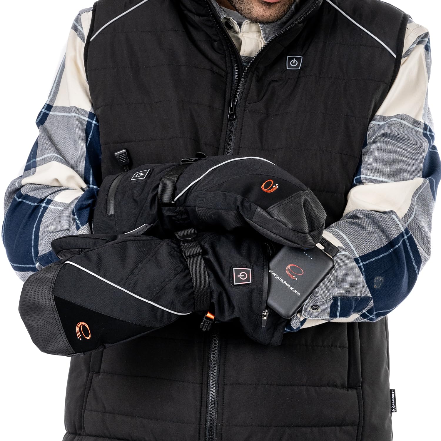 ENERGY TECHWEAR Heated Waterproof Mitts with 3 Heat Modules with Power Bank, Bluetooth App, Short Circuit Protection & Reflective Material, Combat Cold Weather, for Outdoor Activities