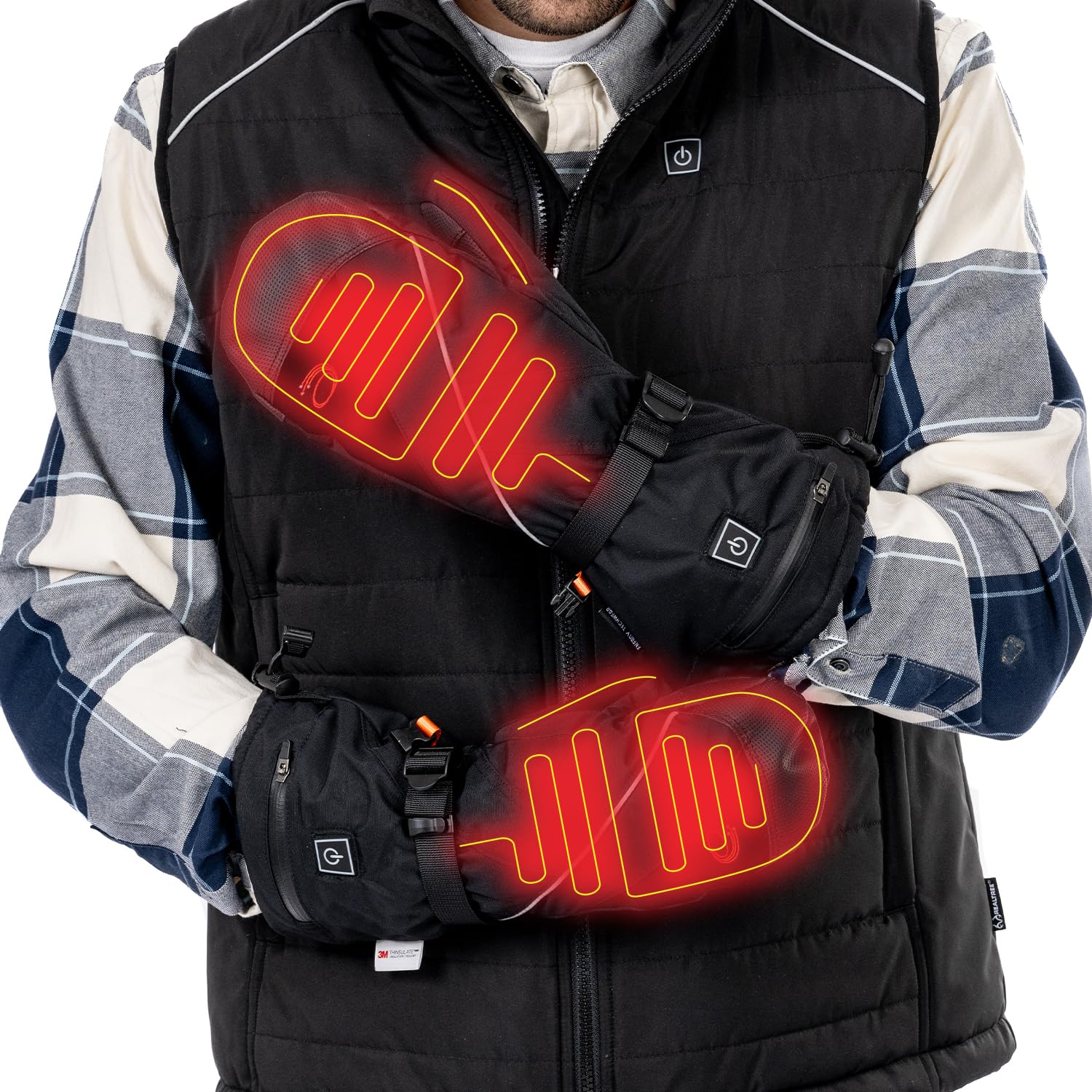 ENERGY TECHWEAR Heated Waterproof Mitts with 3 Heat Modules with Power Bank, Bluetooth App, Short Circuit Protection & Reflective Material, Combat Cold Weather, for Outdoor Activities