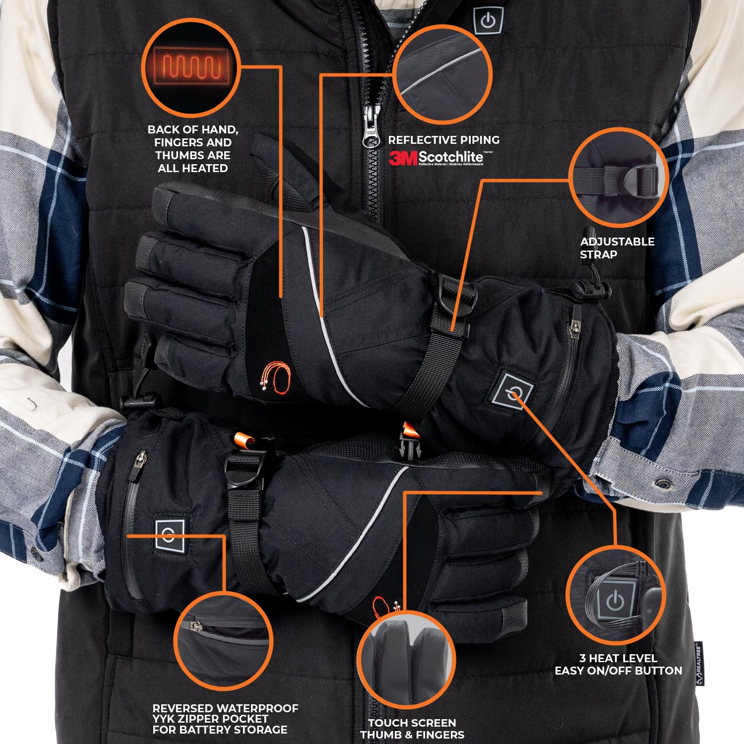ENERGY TECHWEAR Heated Waterproof Gloves with 3 Heat Modules with Power Bank, Bluetooth App, Short Circuit Protection & Reflective Material, Combat Cold Weather, for Outdoor Activities