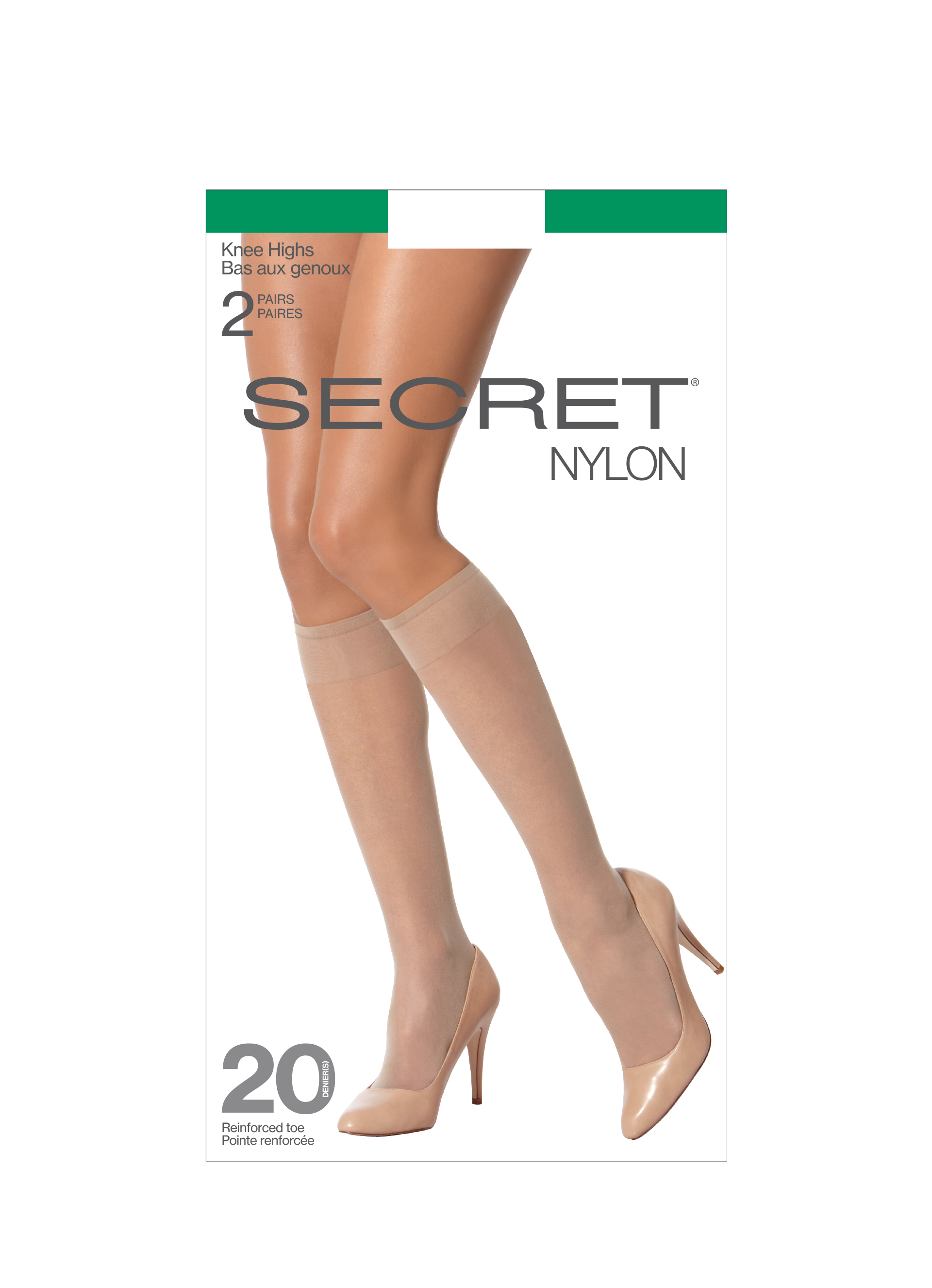 SECRET® Sheer Nylon Knee High w/Reinforced Toe - 2 Pairs - 20 Denier